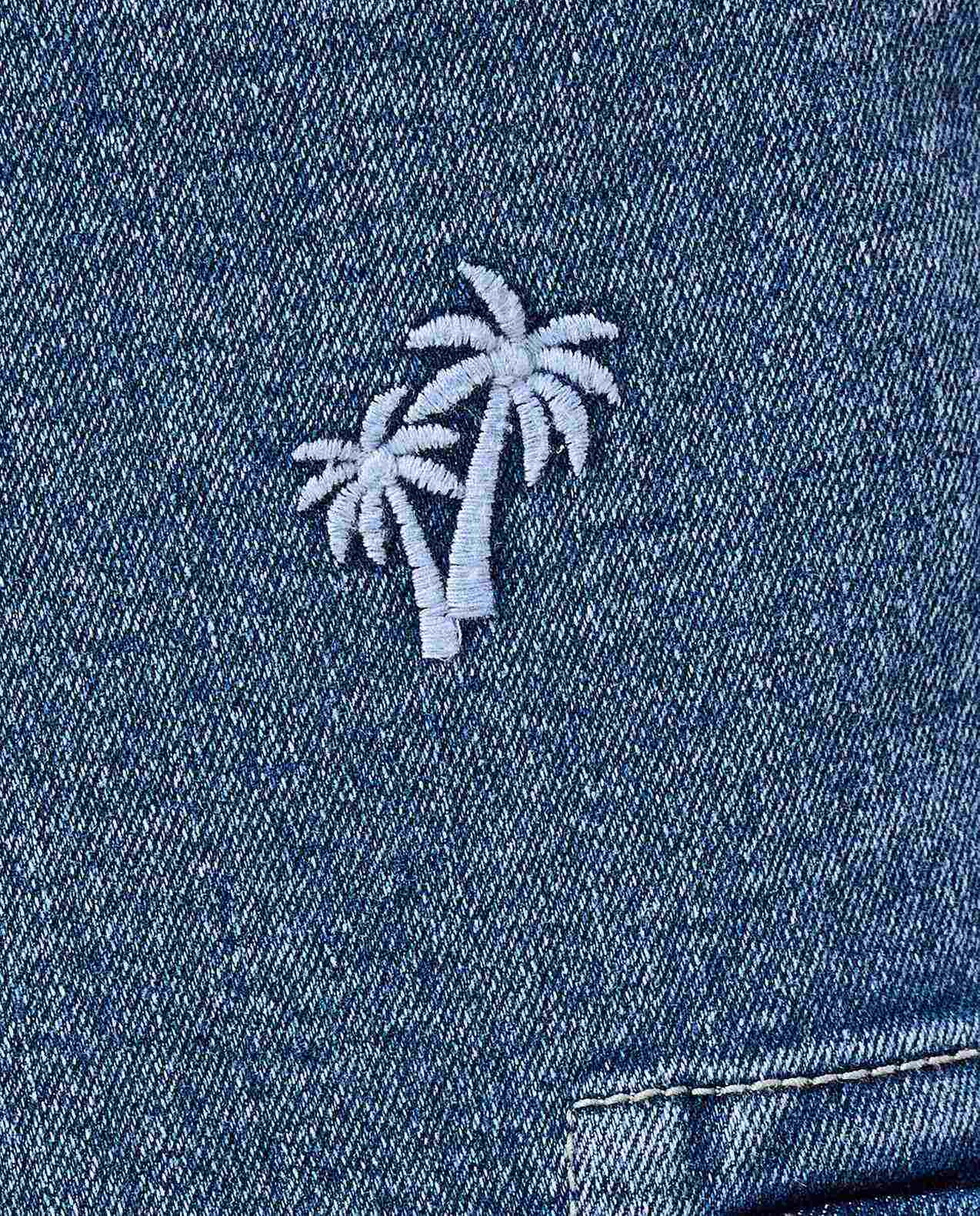 Faded Cargo Denim Shorts with Button Closure