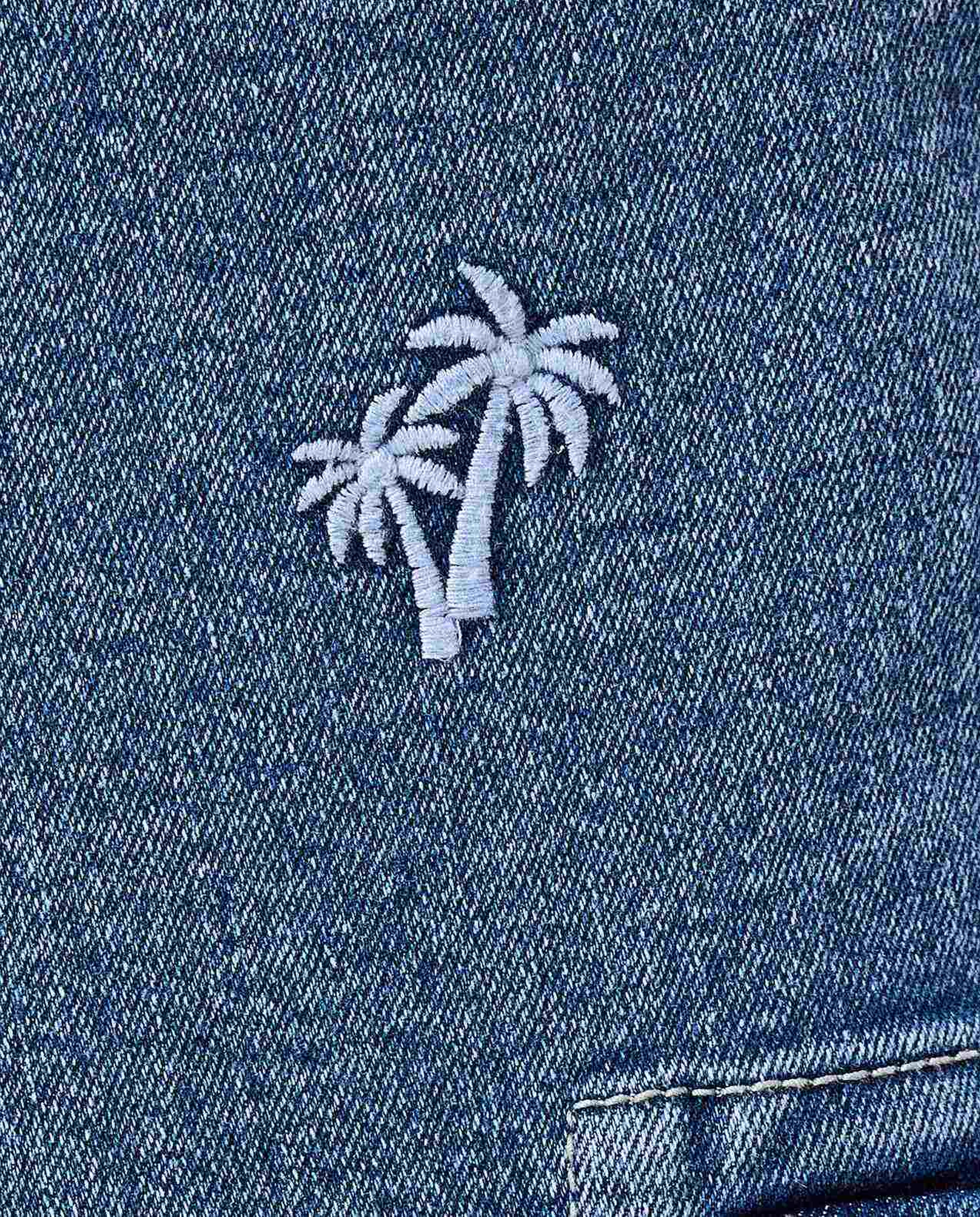 Faded Cargo Denim Shorts with Button Closure