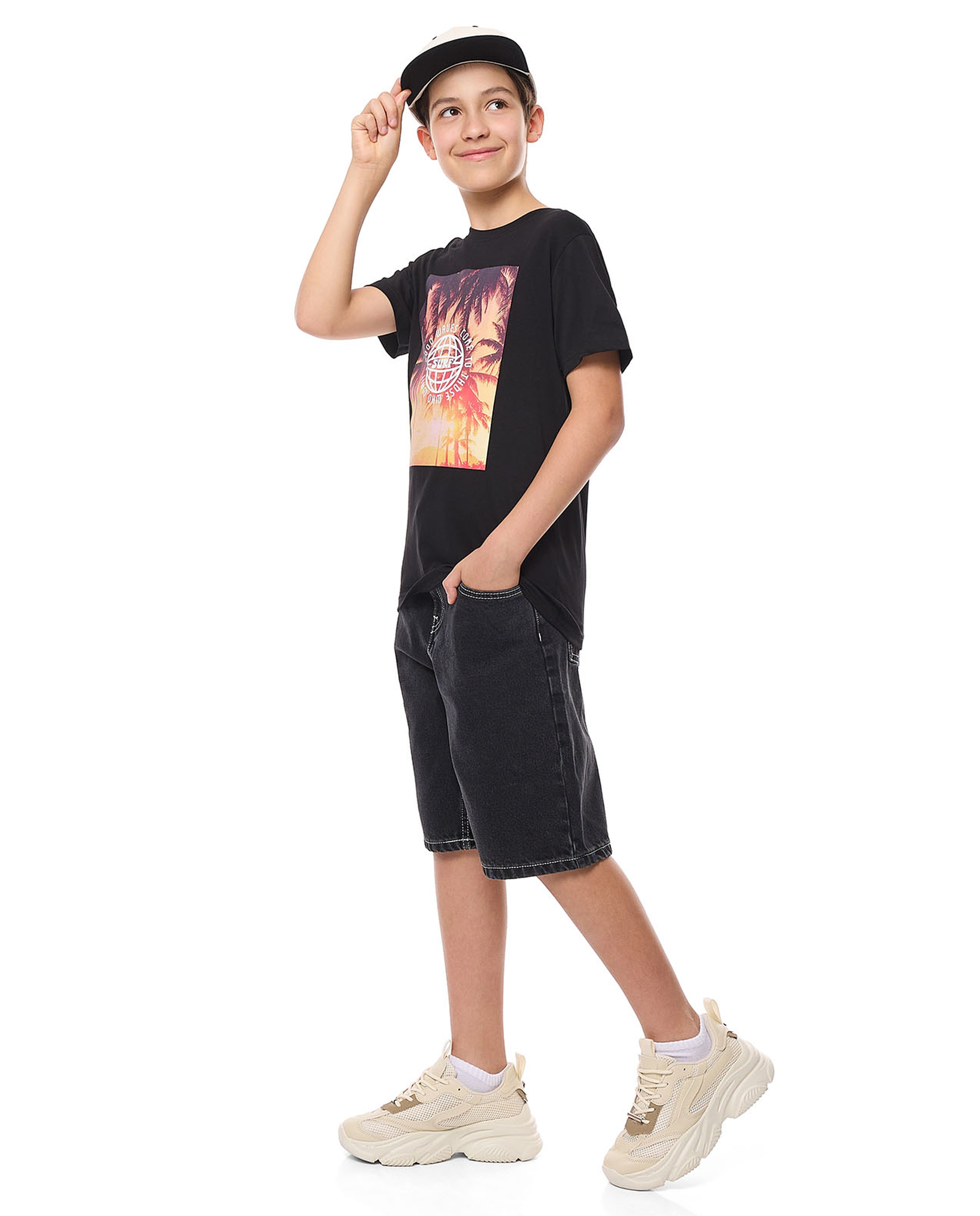 Contrast Stitch Bermuda Denim Shorts with Button Closure