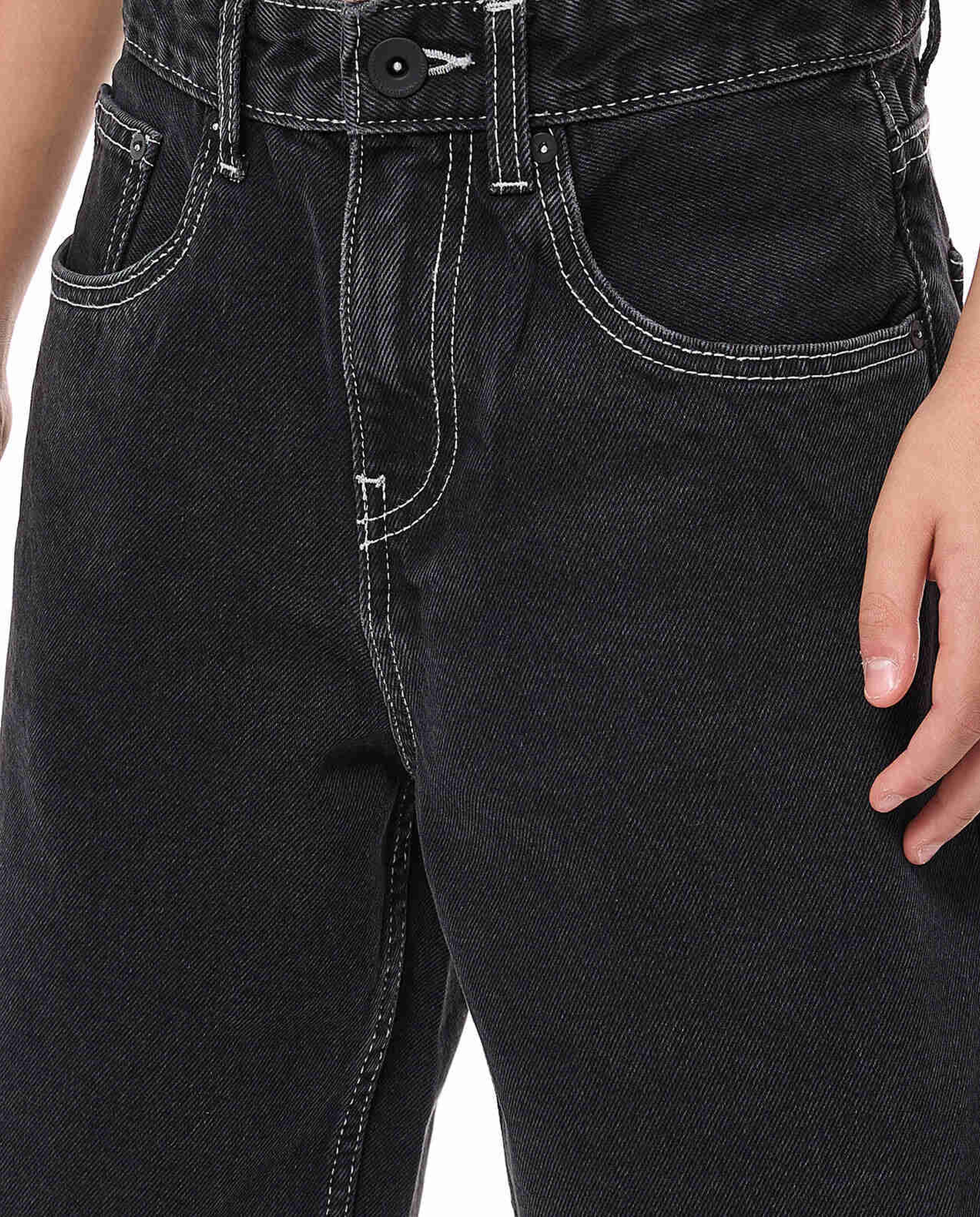 Contrast Stitch Bermuda Denim Shorts with Button Closure