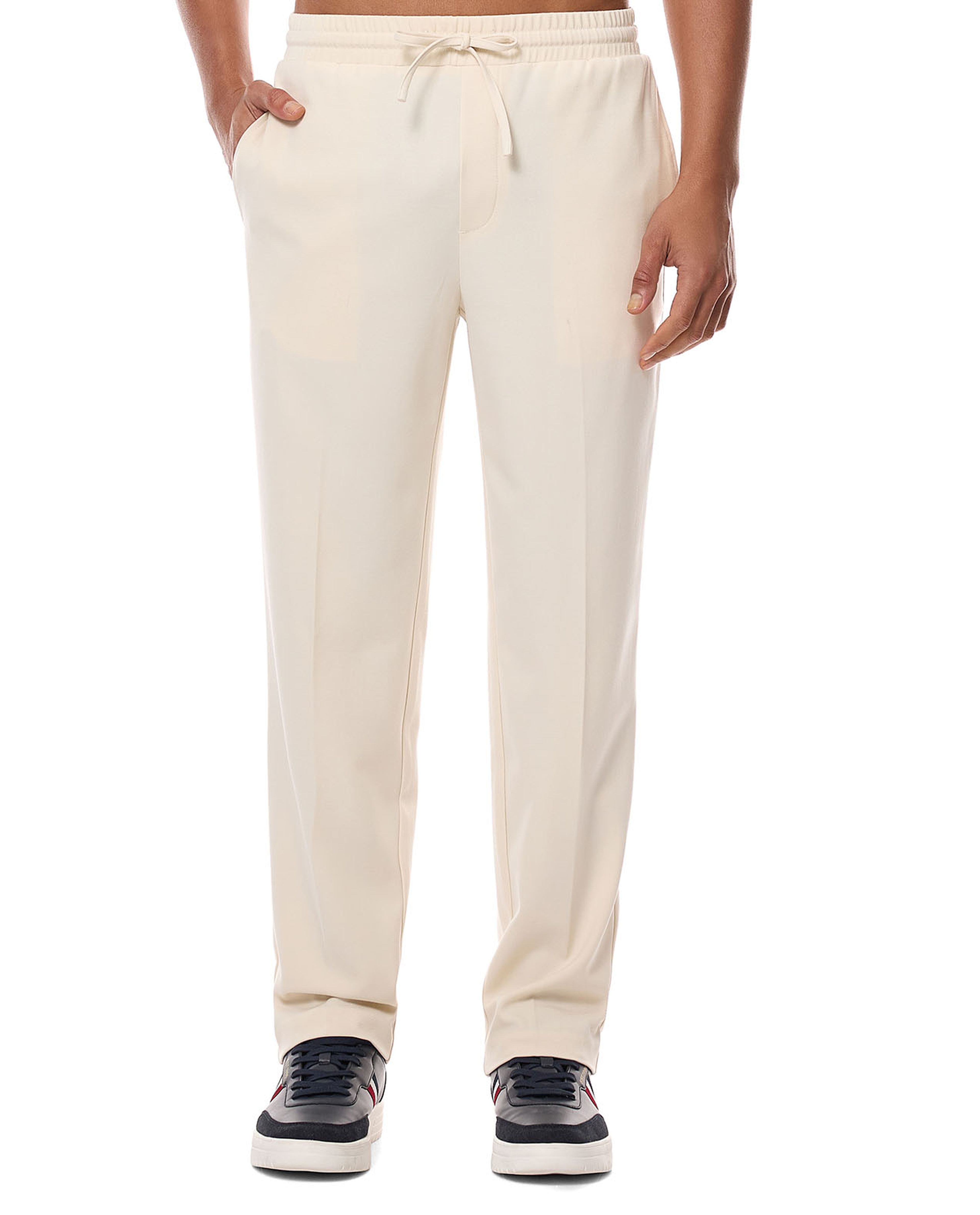Solid Tapered Fit Trousers with Drawstring Waist