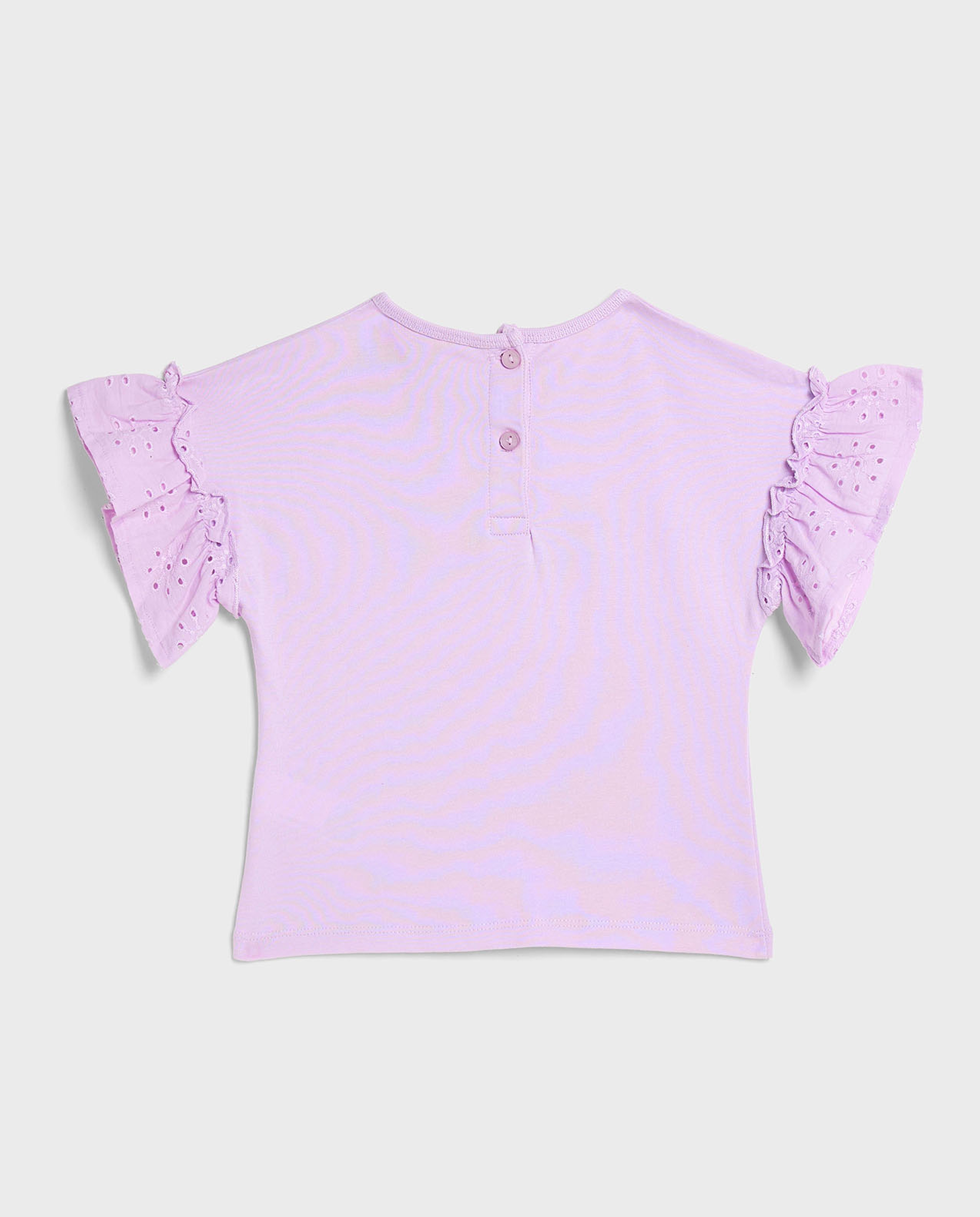Embroidered Top with Crew Neck and Flutter Sleeves