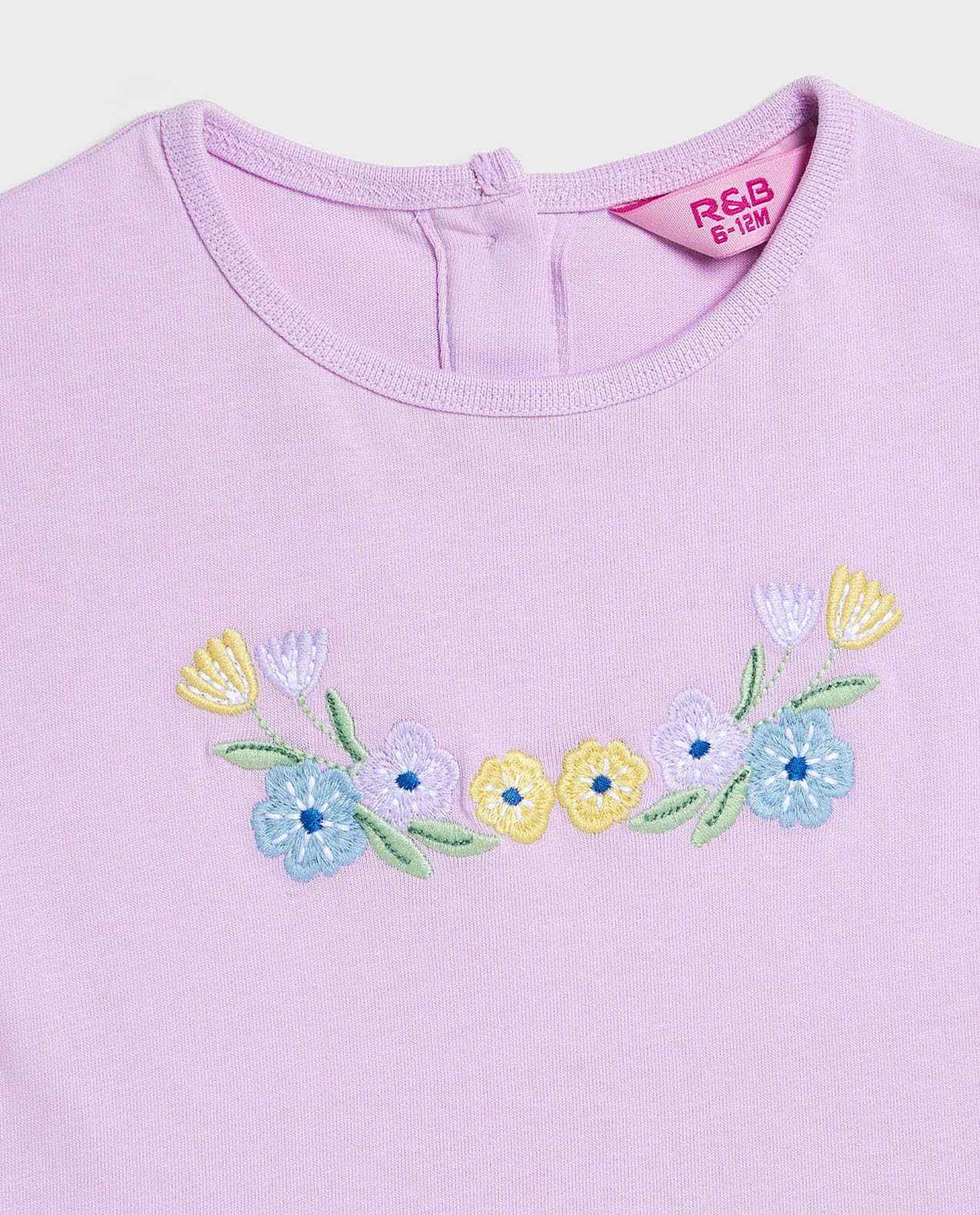 Embroidered Top with Crew Neck and Flutter Sleeves