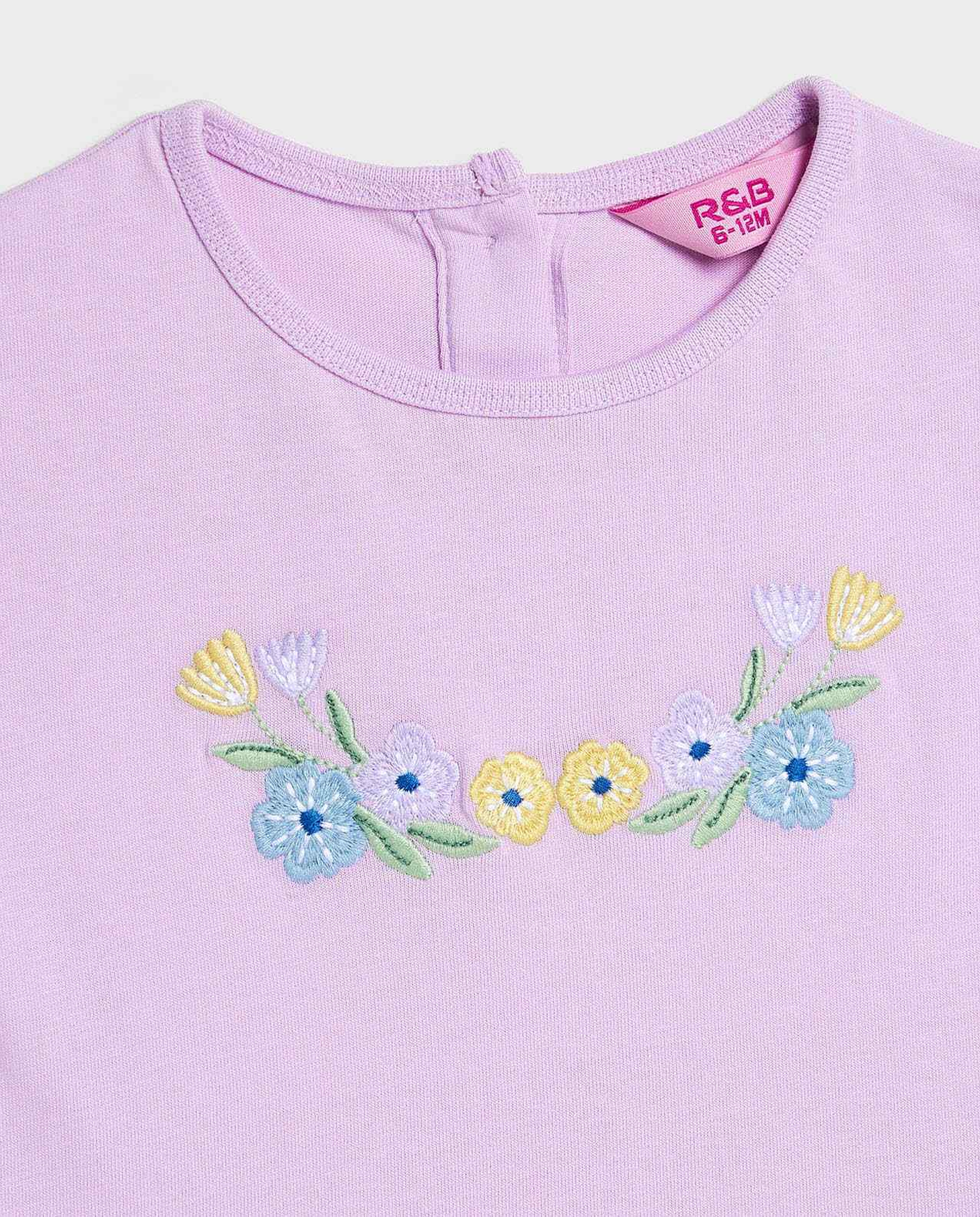 Embroidered Top with Crew Neck and Flutter Sleeves