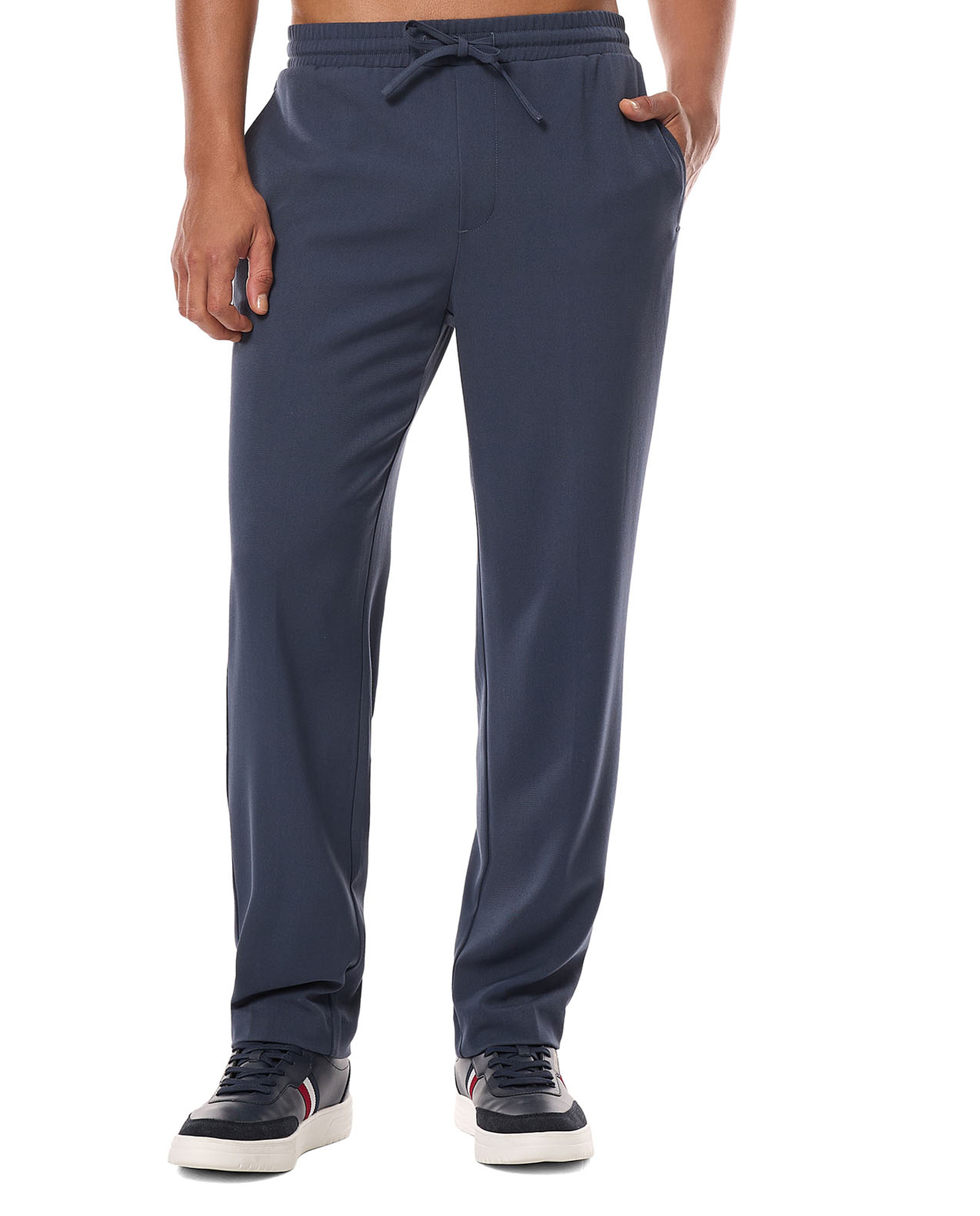 Solid Tapered Fit Trousers with Drawstring Waist