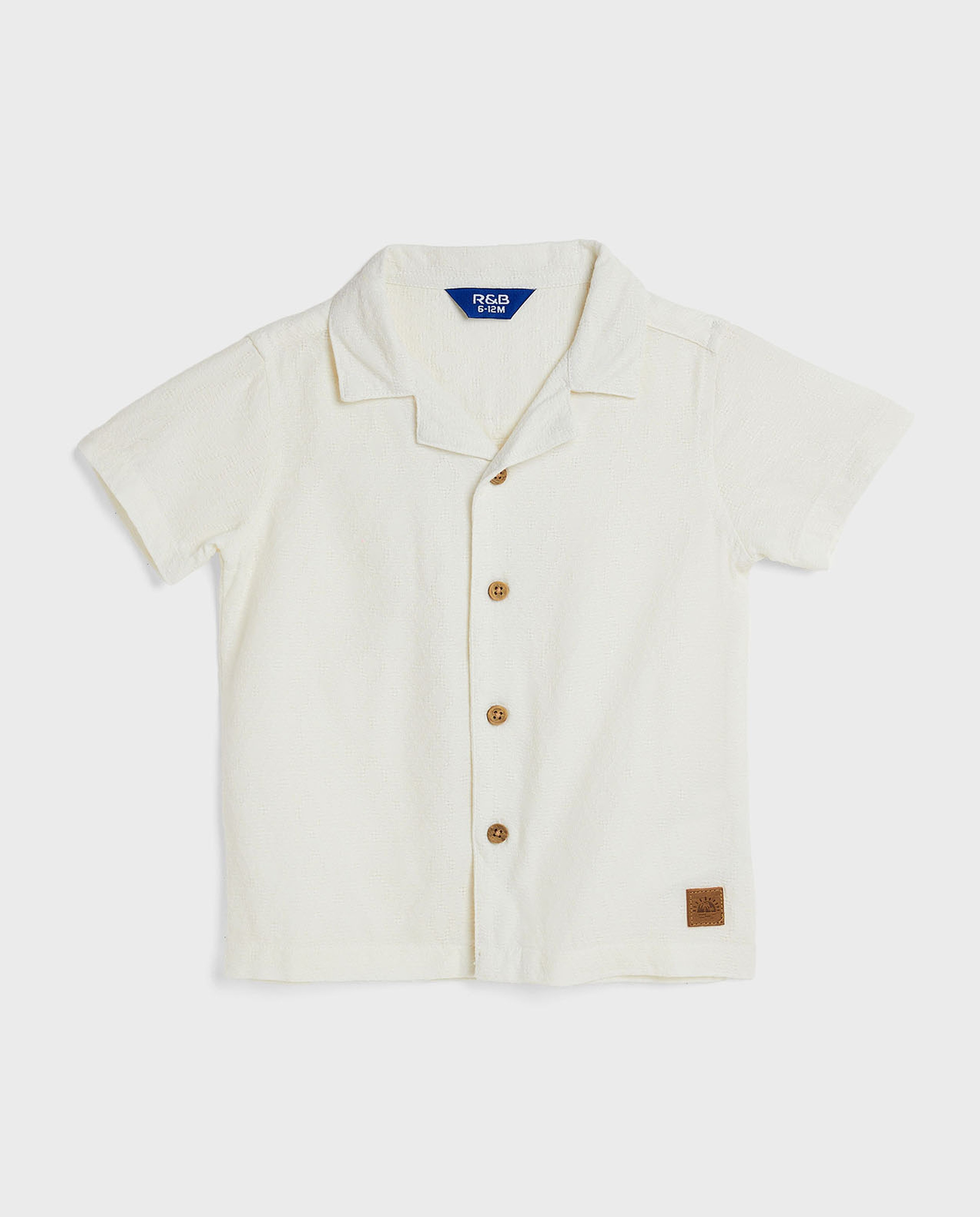 Textured Shirt with Revere Collar and Short Sleeves