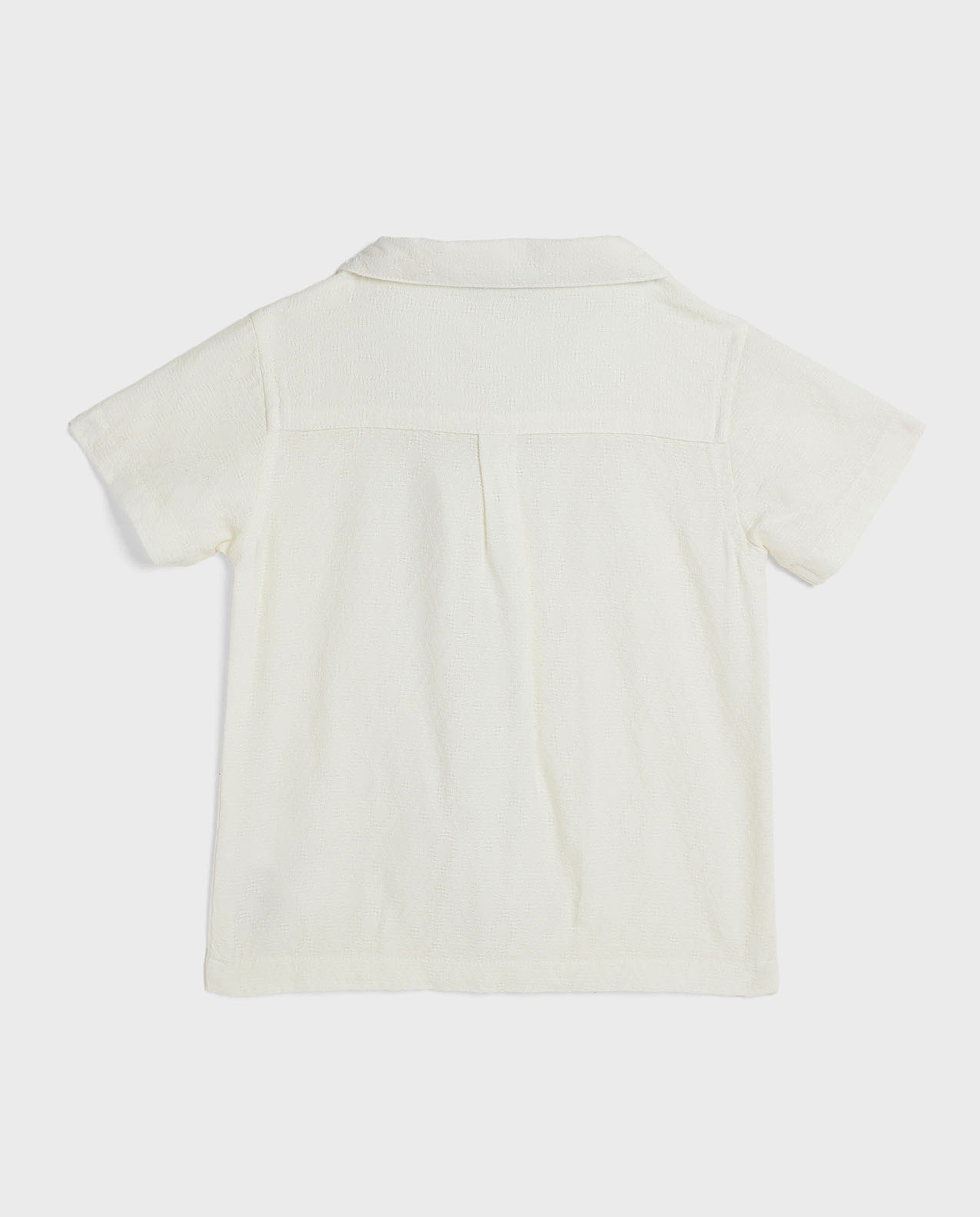 Textured Shirt with Revere Collar and Short Sleeves