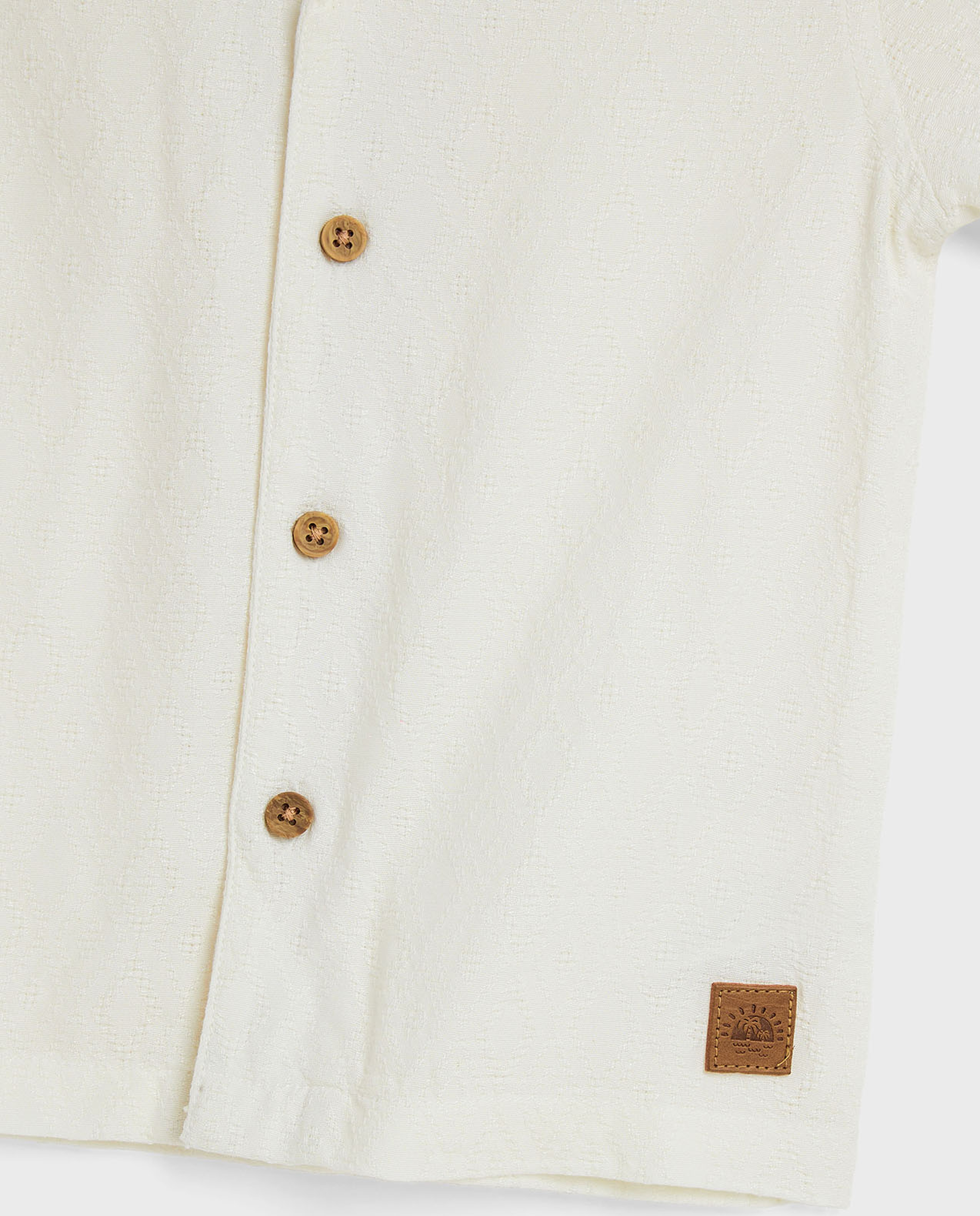 Textured Shirt with Revere Collar and Short Sleeves