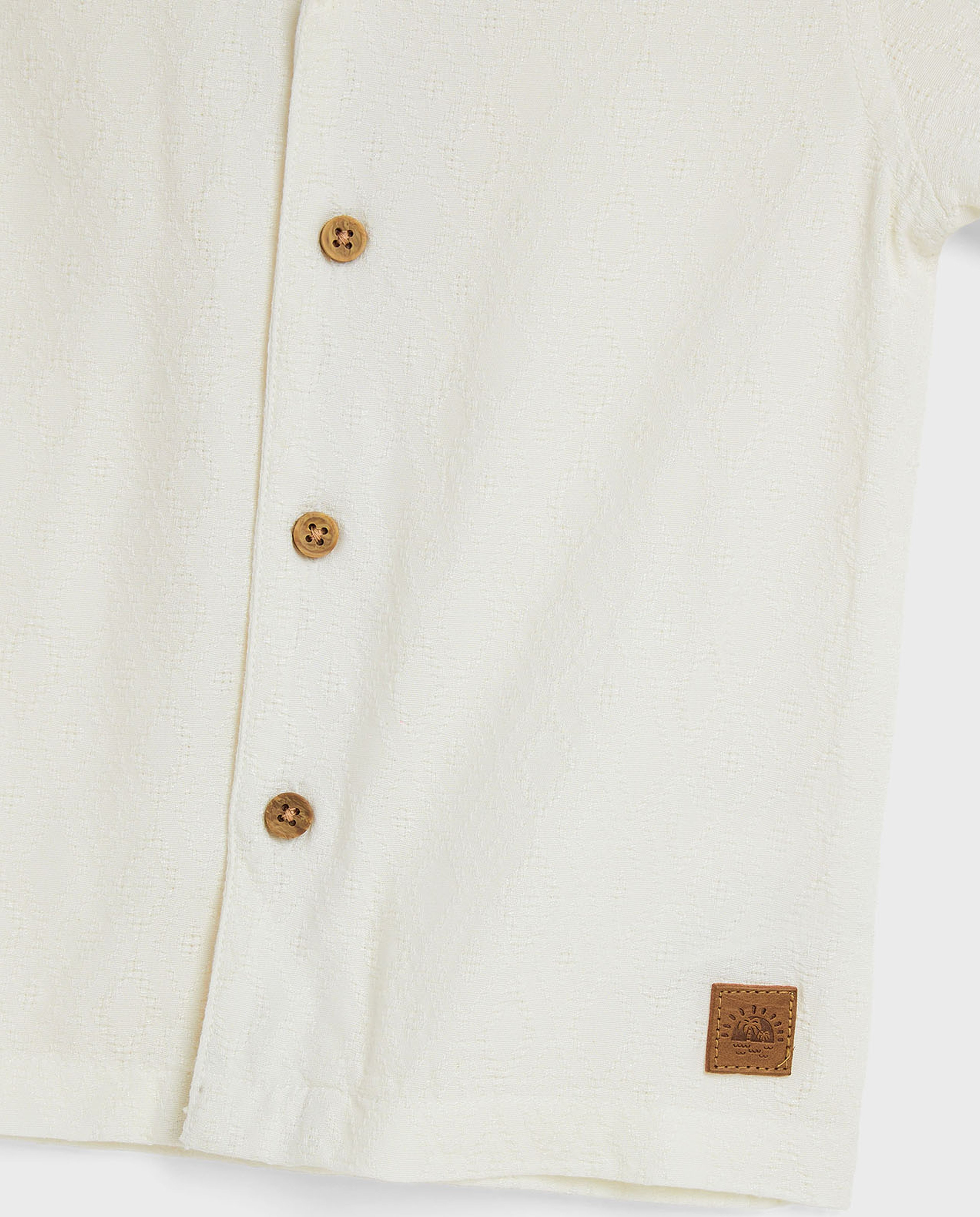 Textured Shirt with Revere Collar and Short Sleeves