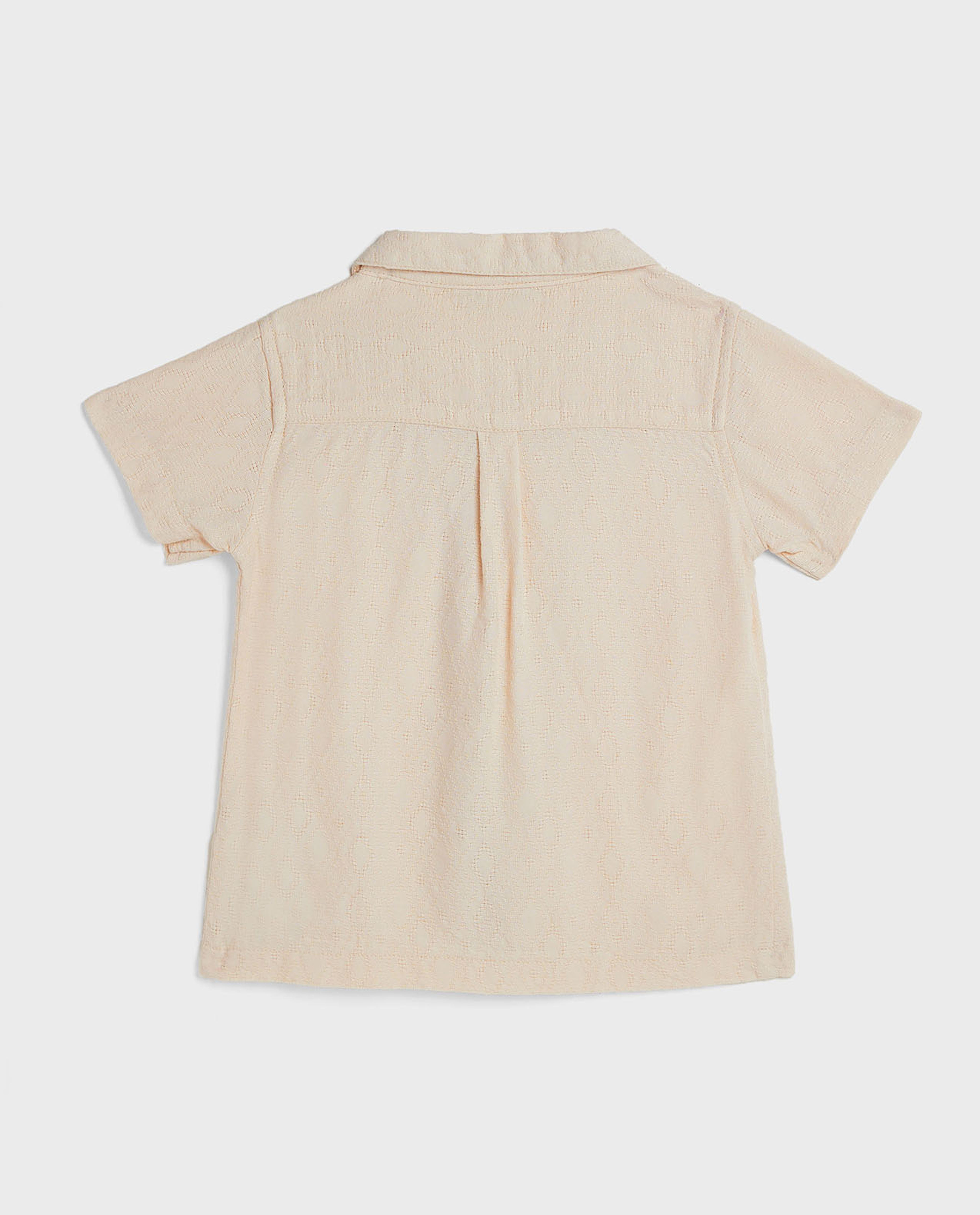 Textured Shirt with Revere Collar and Short Sleeves