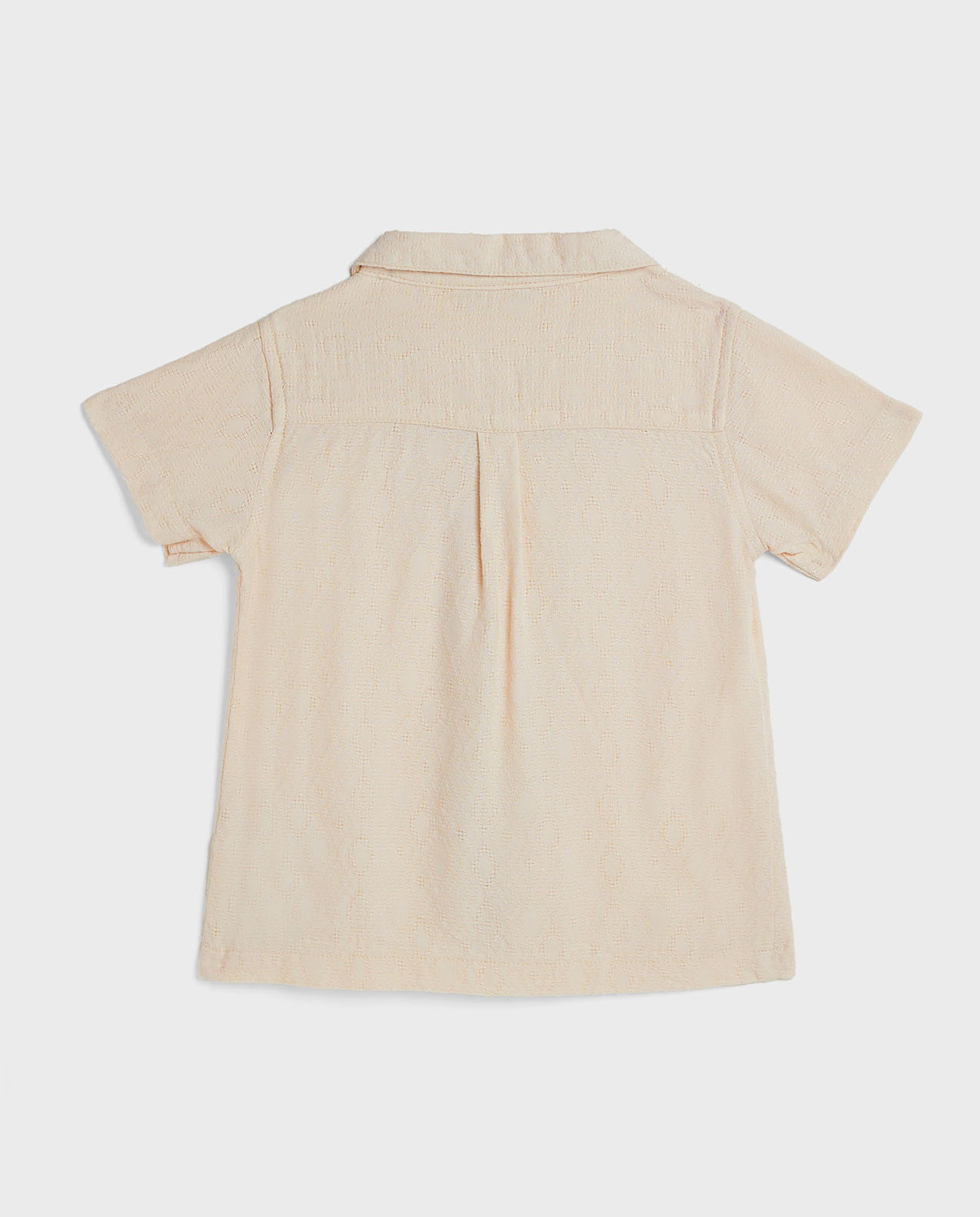 Textured Shirt with Revere Collar and Short Sleeves