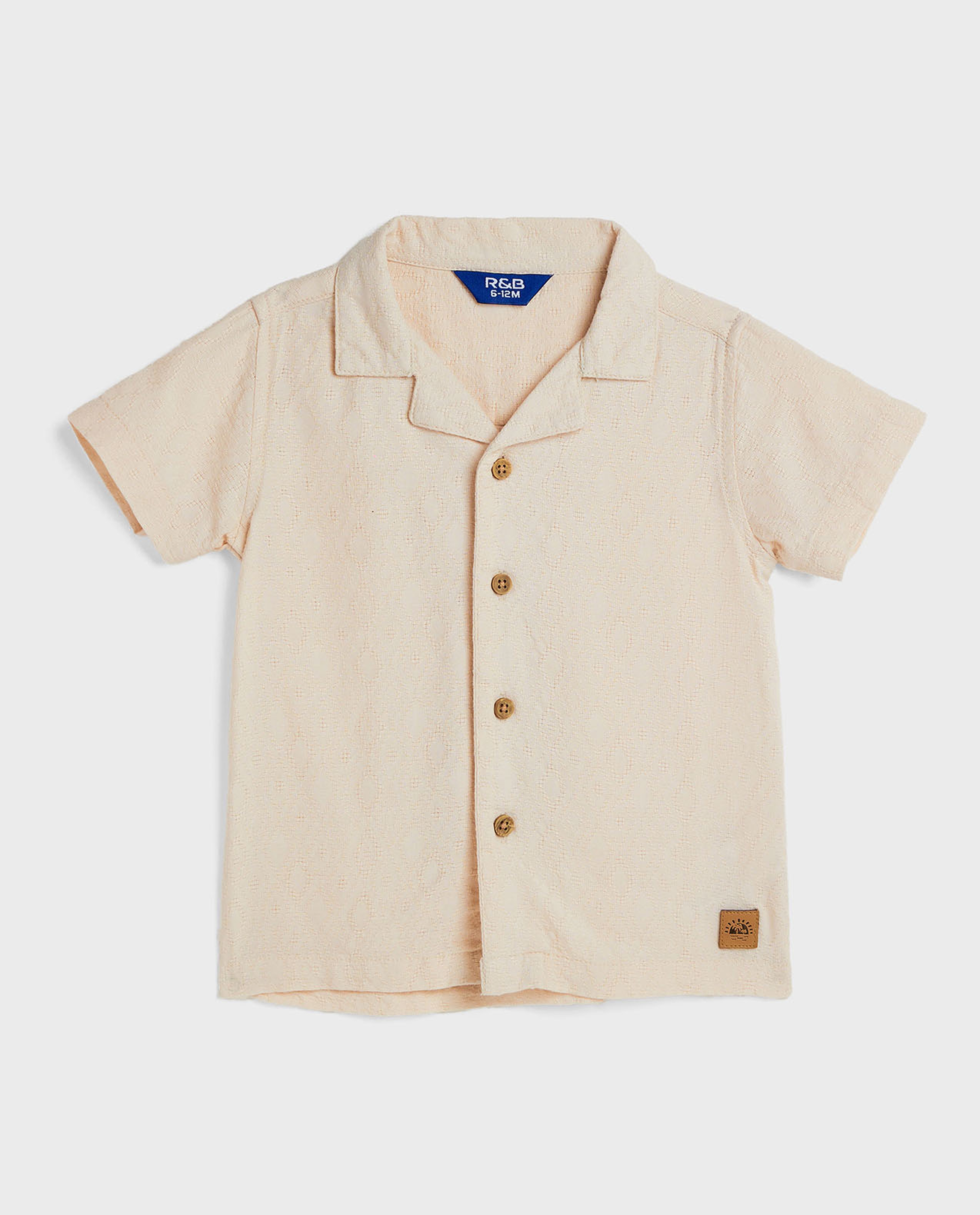 Textured Shirt with Revere Collar and Short Sleeves