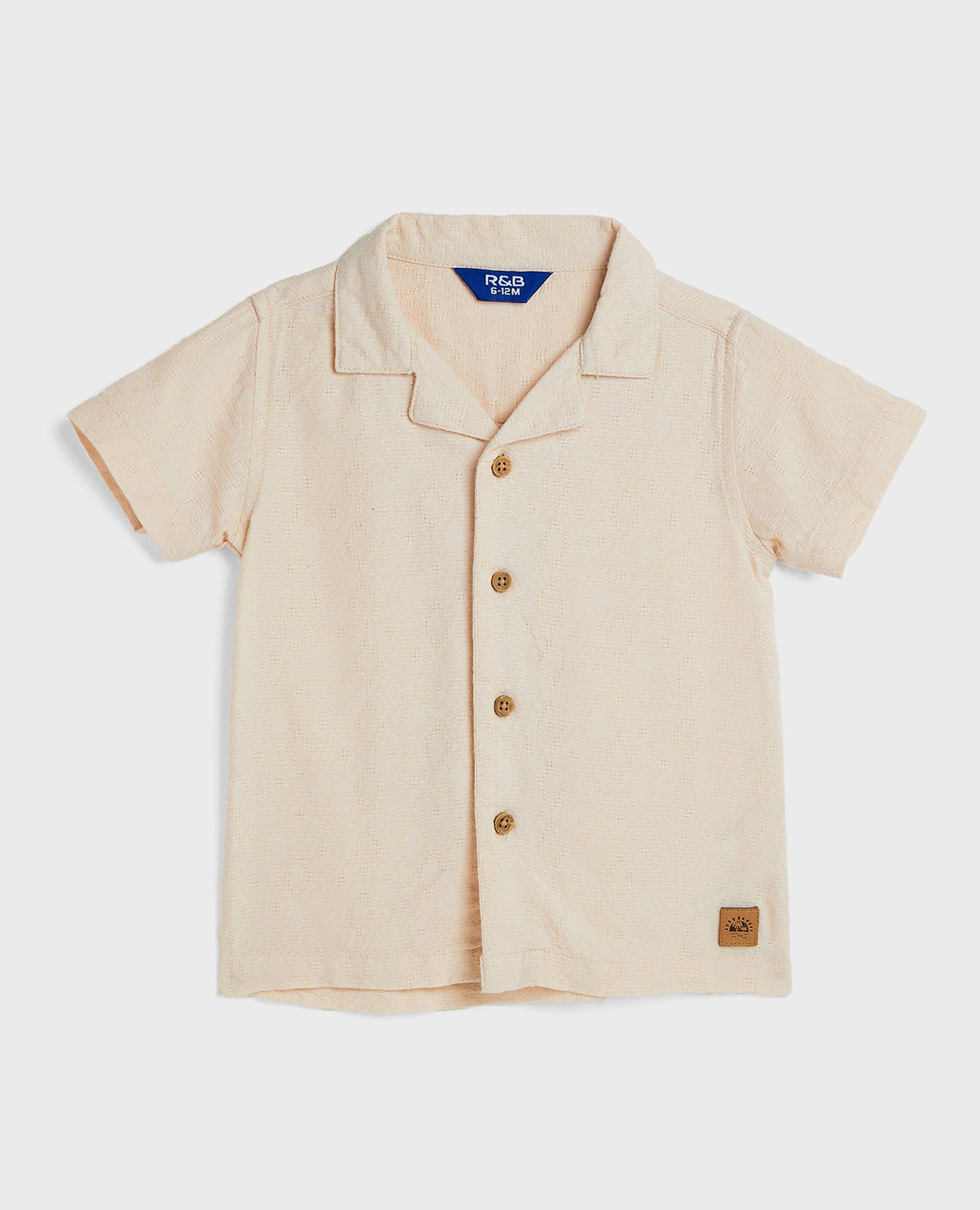 Textured Shirt with Revere Collar and Short Sleeves