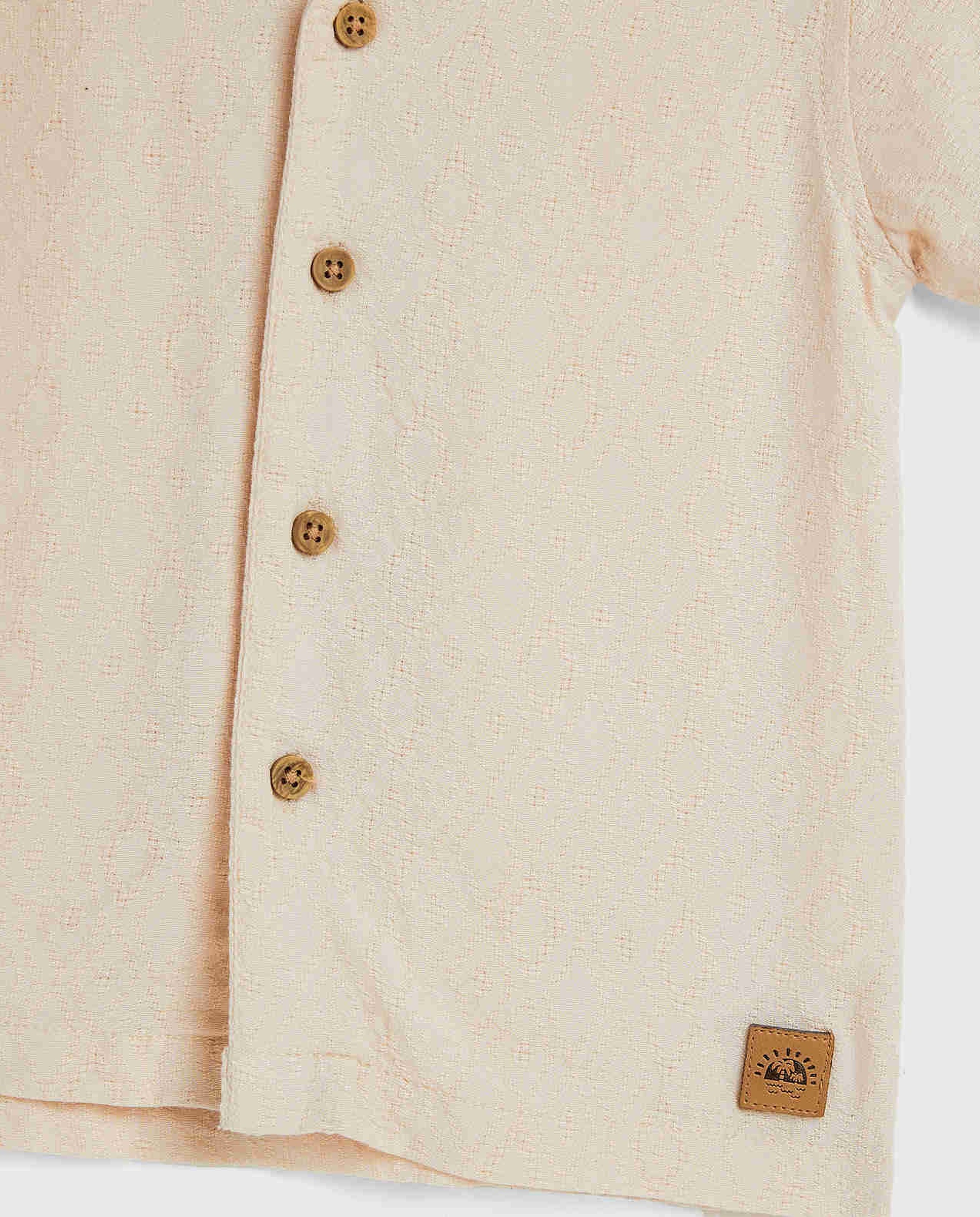 Textured Shirt with Revere Collar and Short Sleeves