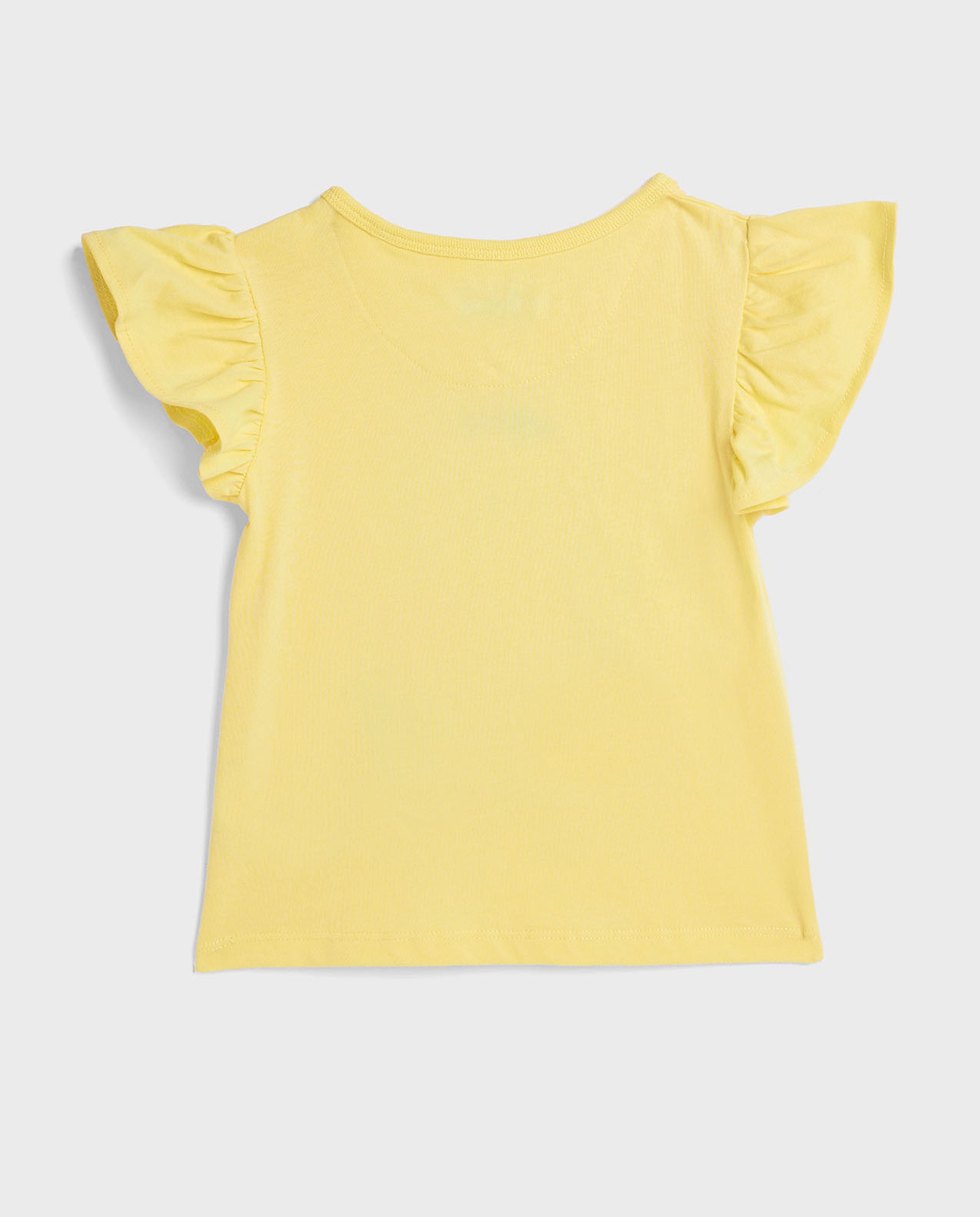 Printed Top with Crew Neck and Flutter Sleeves