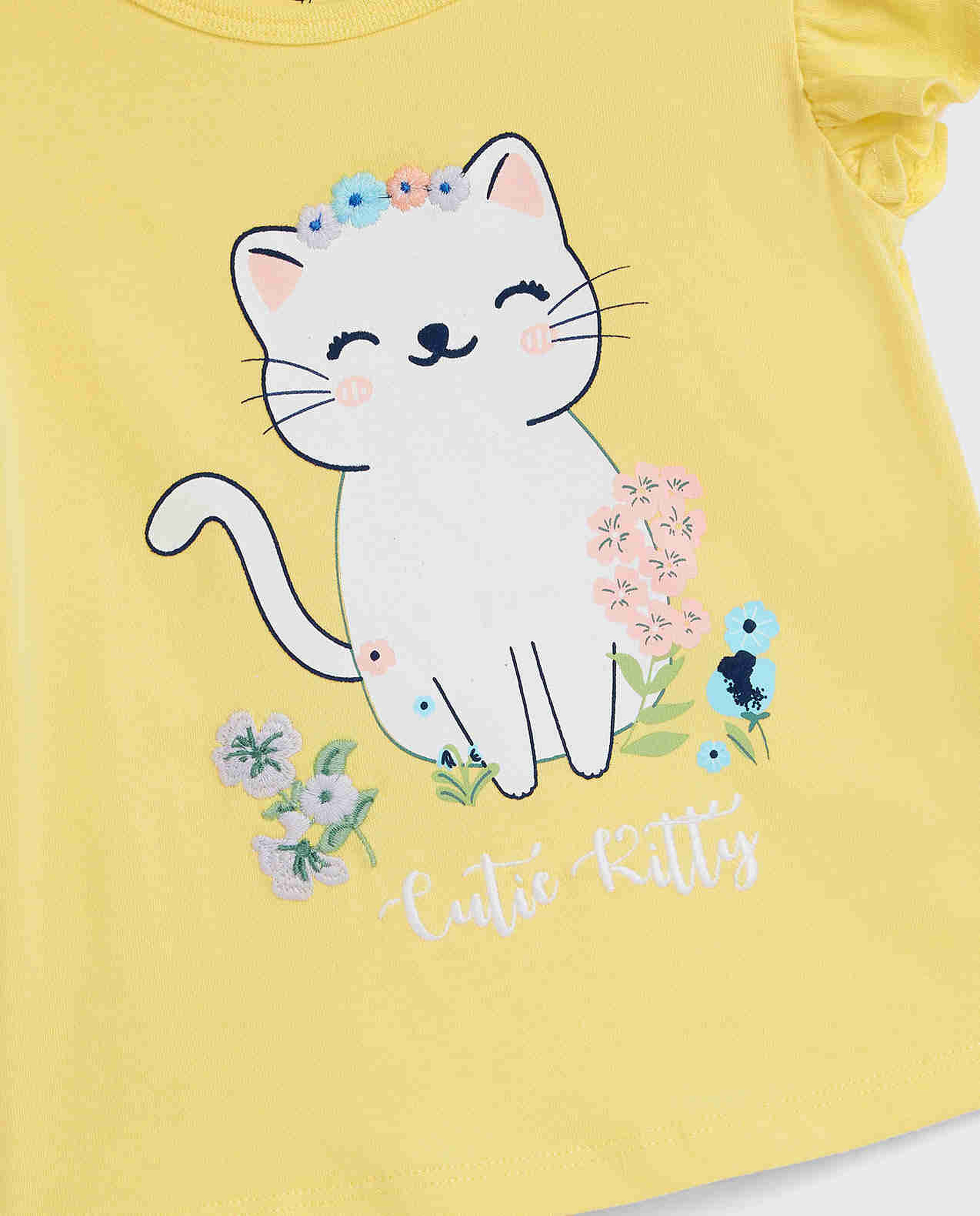 Printed Top with Crew Neck and Flutter Sleeves