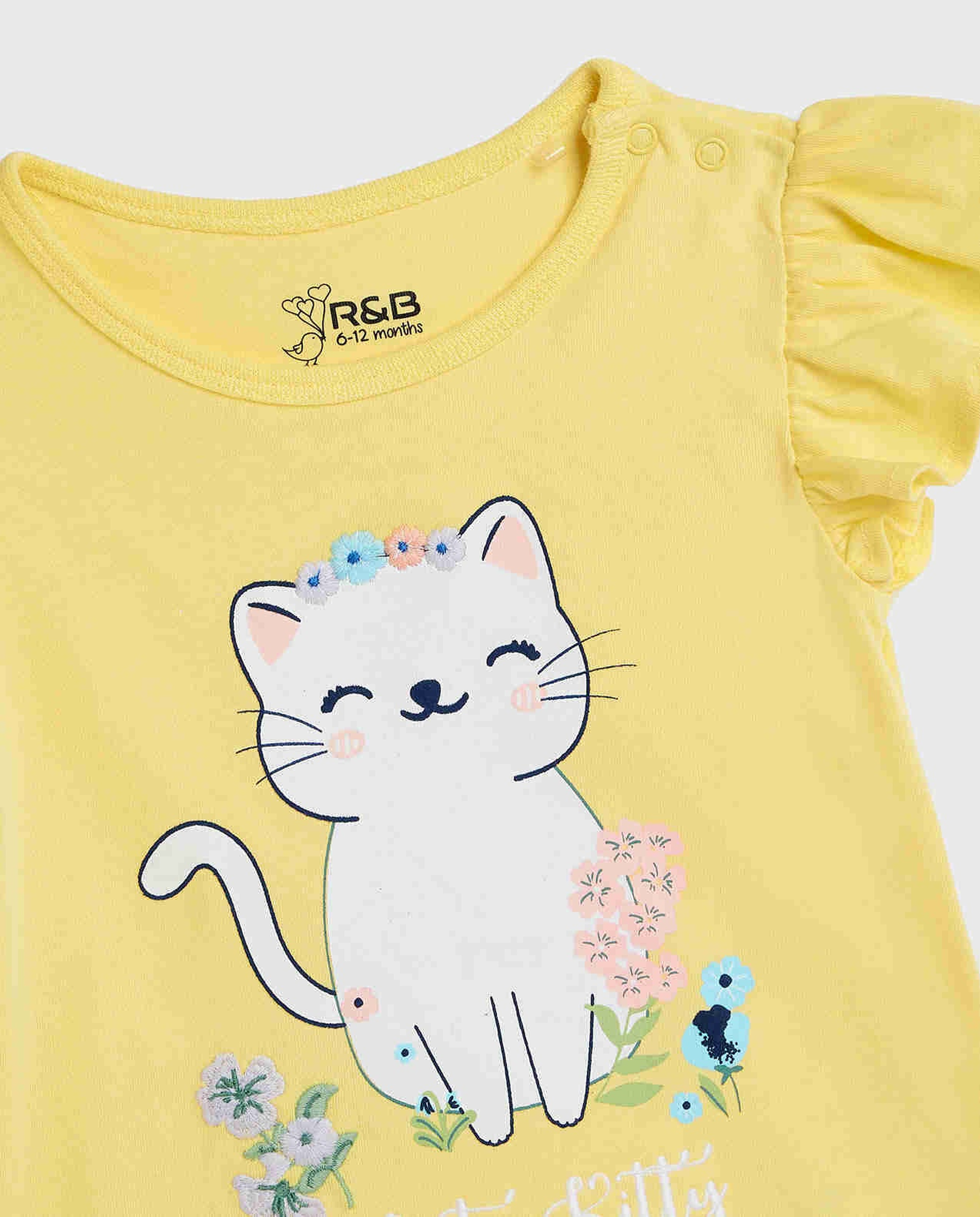 Printed Top with Crew Neck and Flutter Sleeves