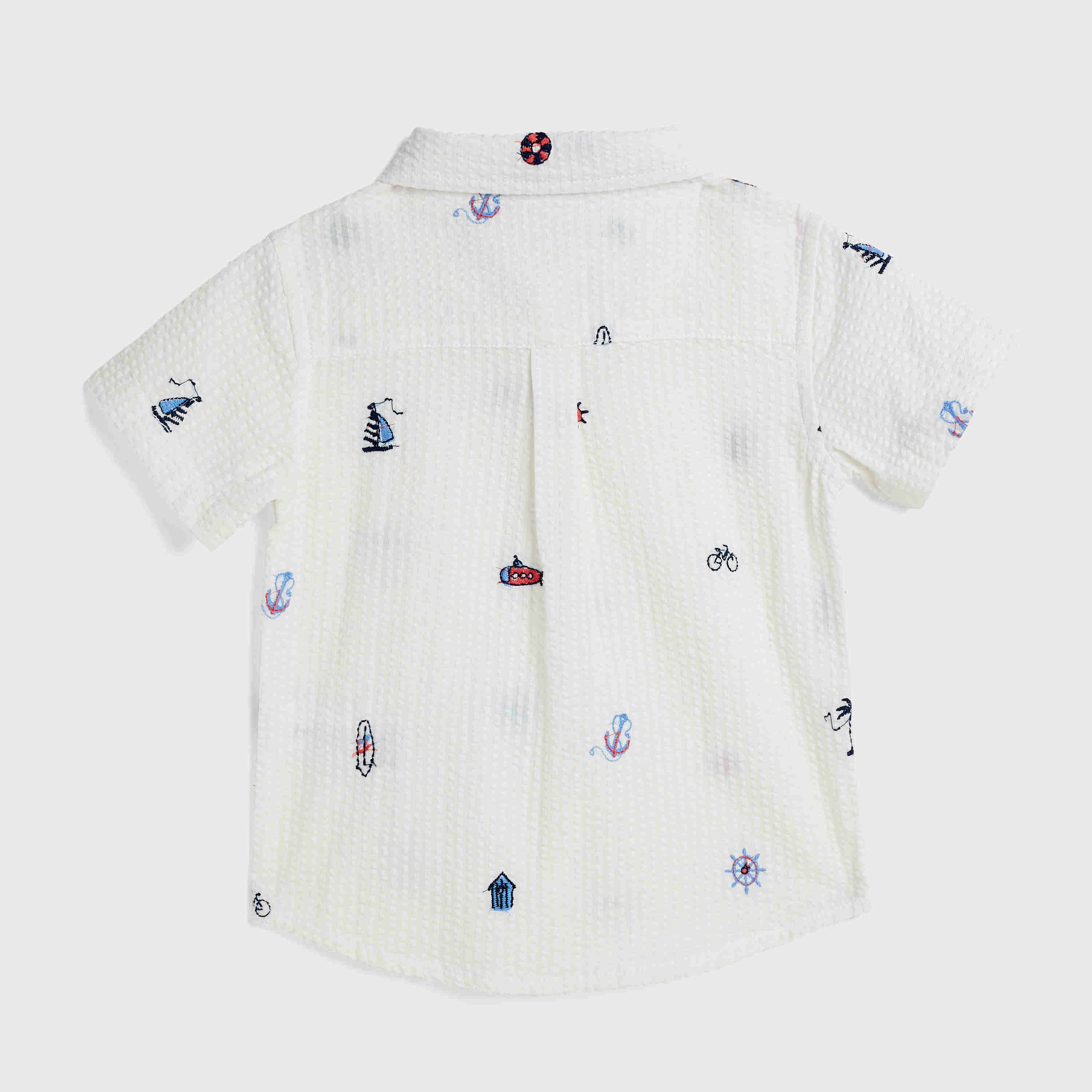 Embroidered Shirt with Classic Collar and Short Sleeves