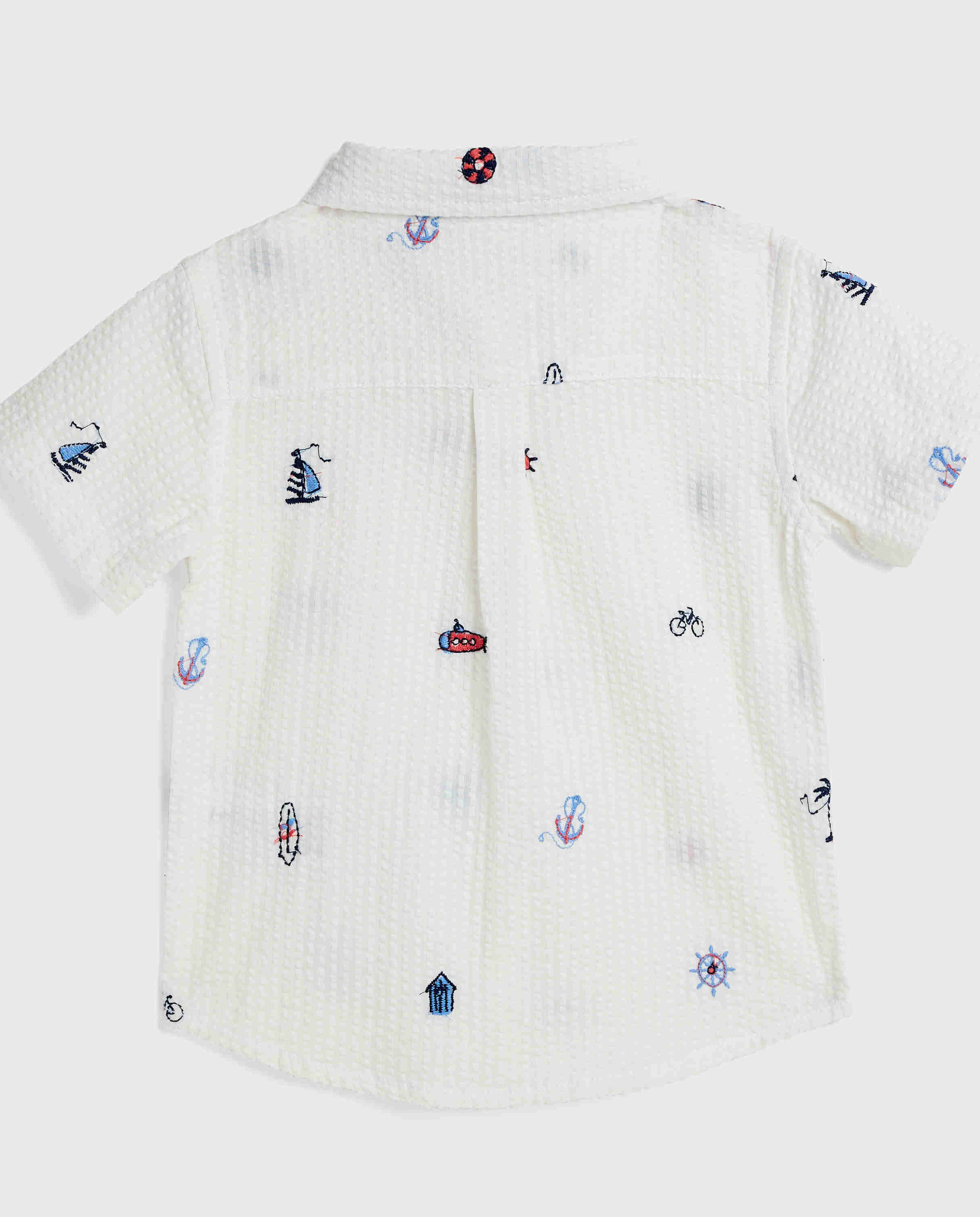 Embroidered Shirt with Classic Collar and Short Sleeves