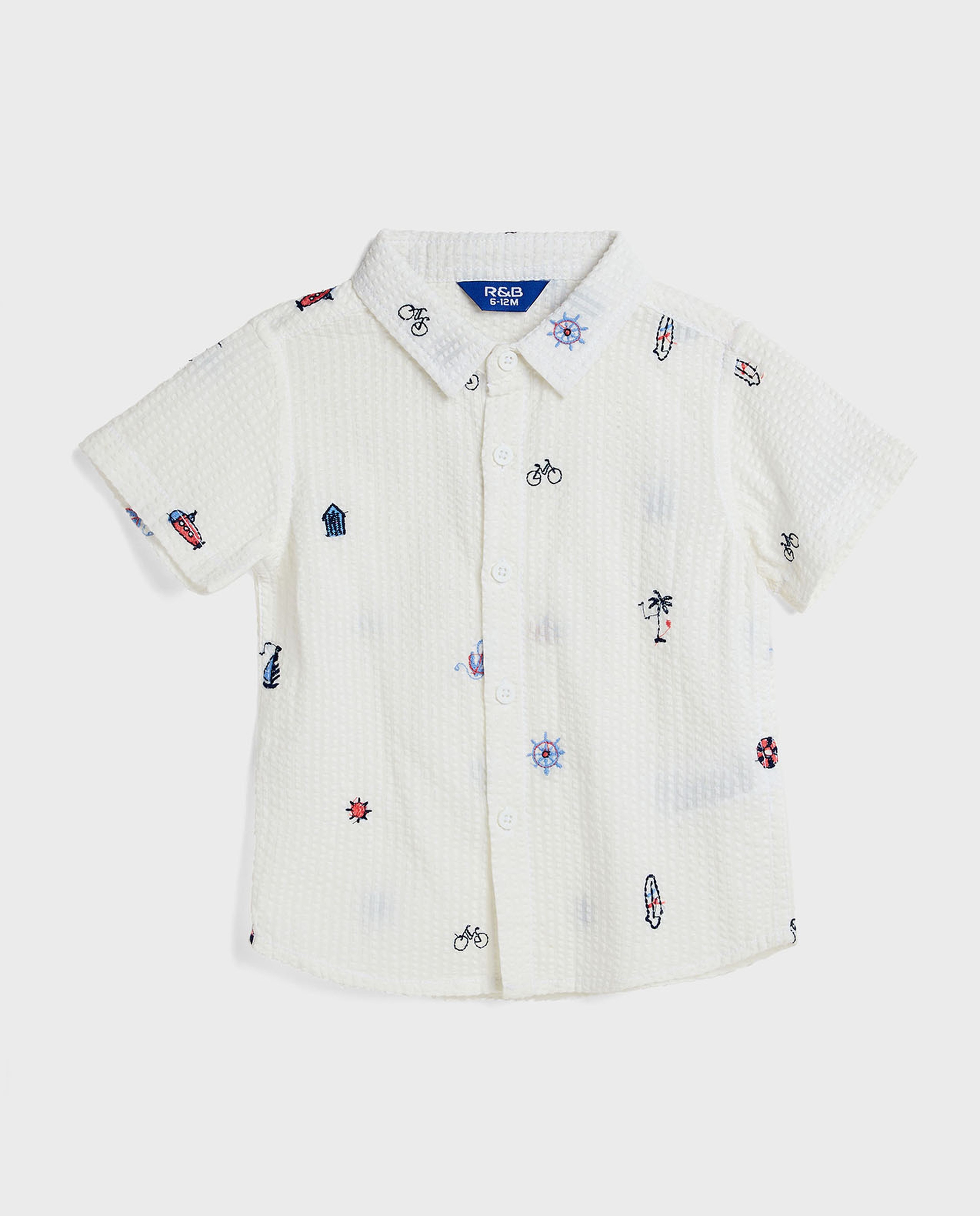 Embroidered Shirt with Classic Collar and Short Sleeves