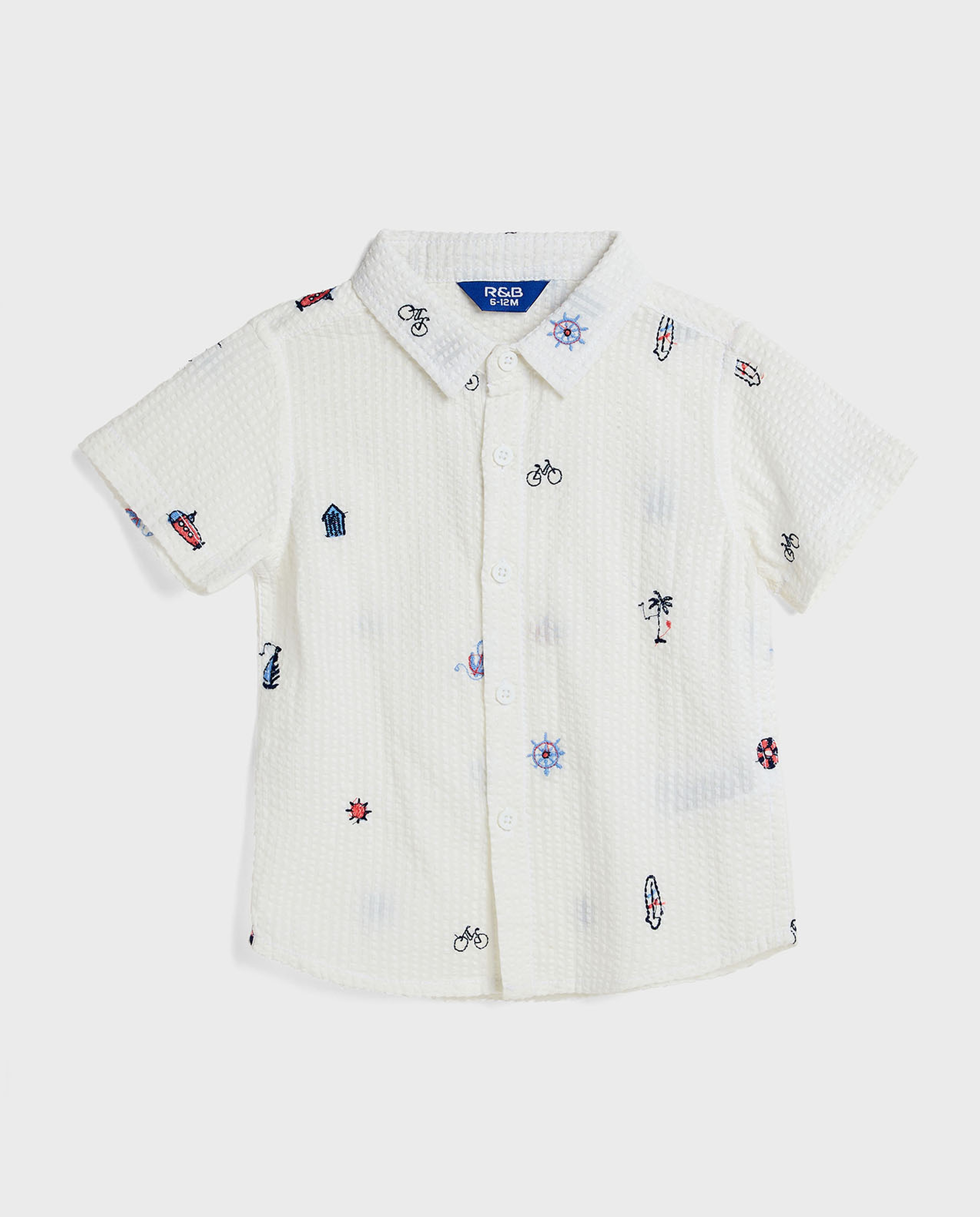 Embroidered Shirt with Classic Collar and Short Sleeves