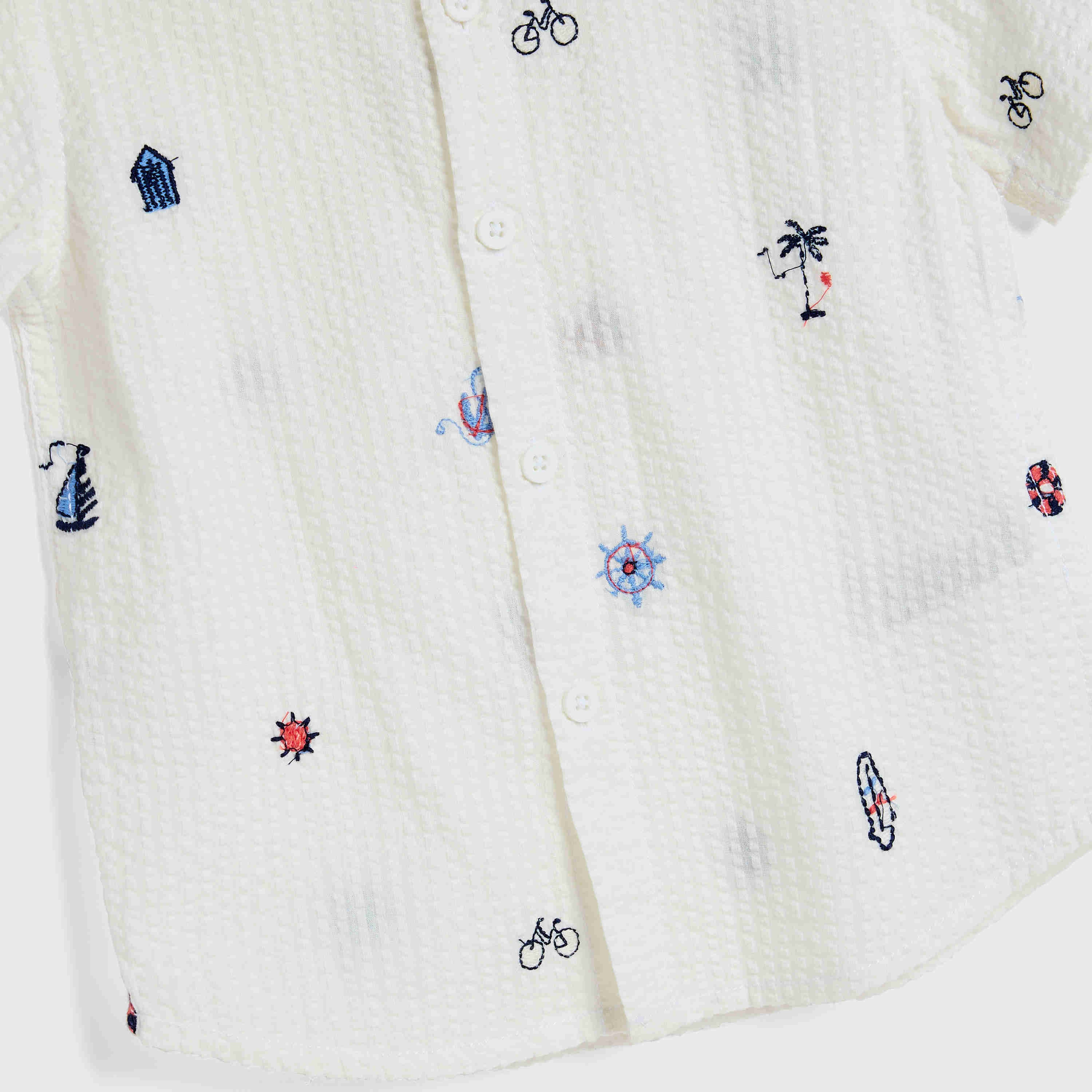 Embroidered Shirt with Classic Collar and Short Sleeves