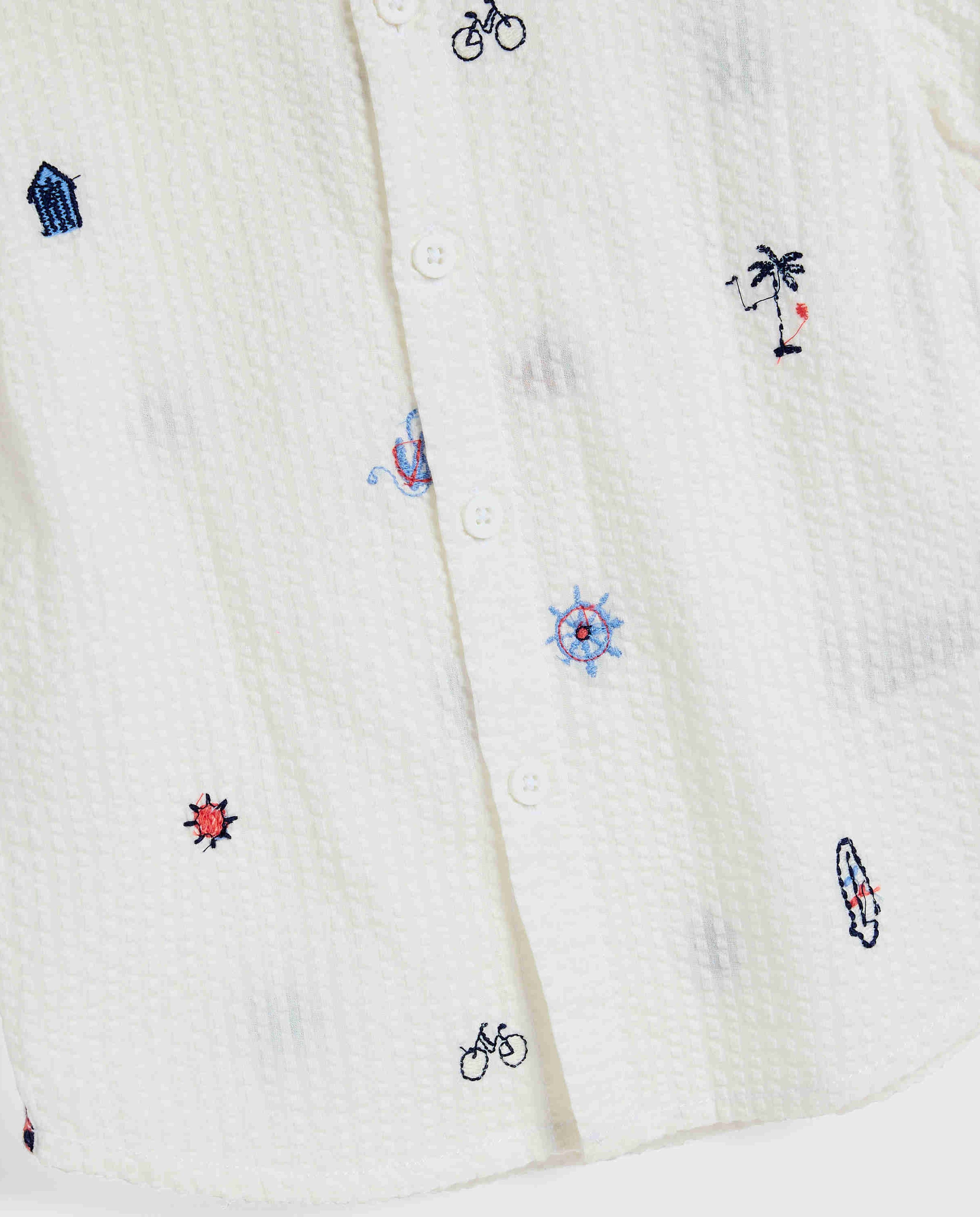 Embroidered Shirt with Classic Collar and Short Sleeves