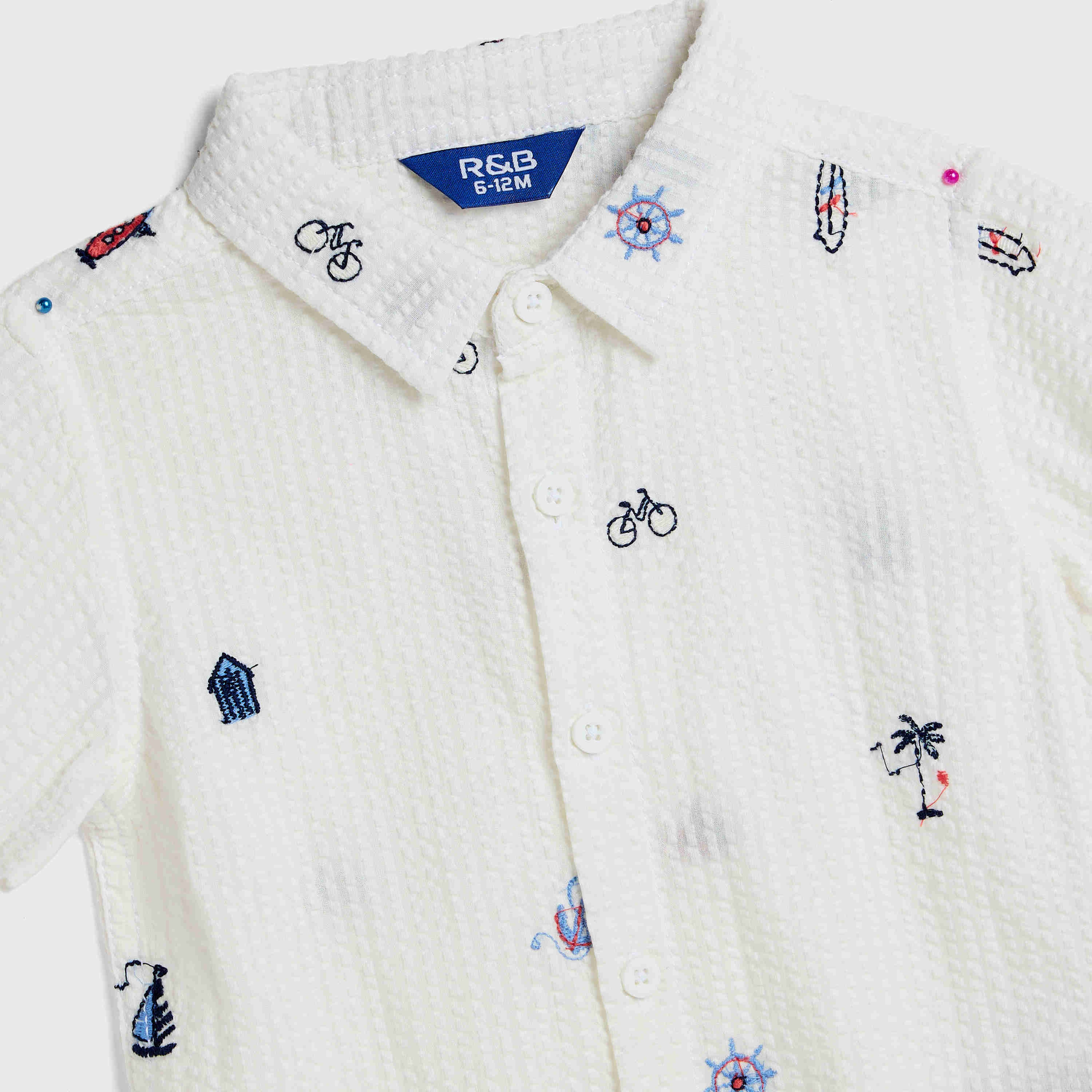 Embroidered Shirt with Classic Collar and Short Sleeves