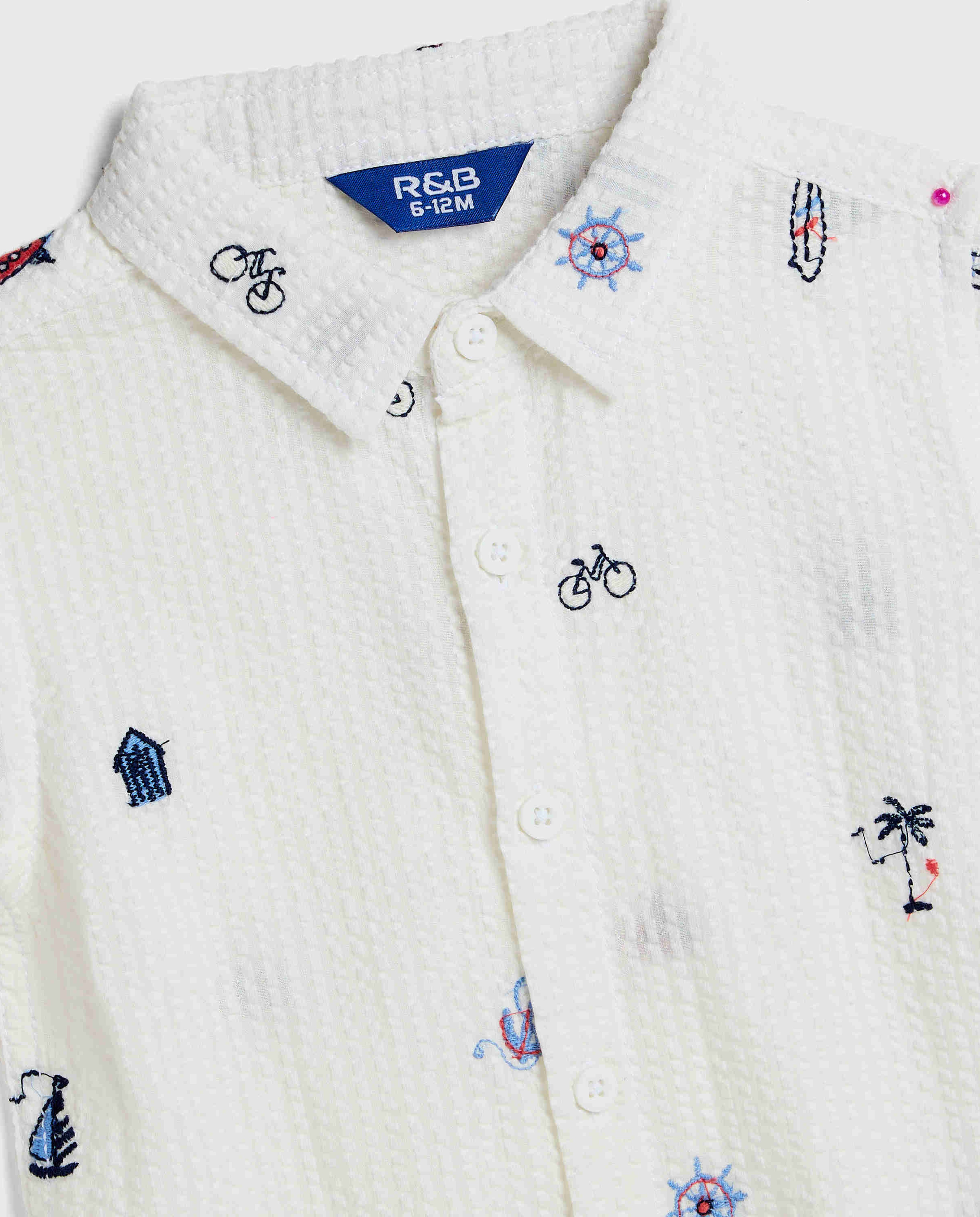 Embroidered Shirt with Classic Collar and Short Sleeves