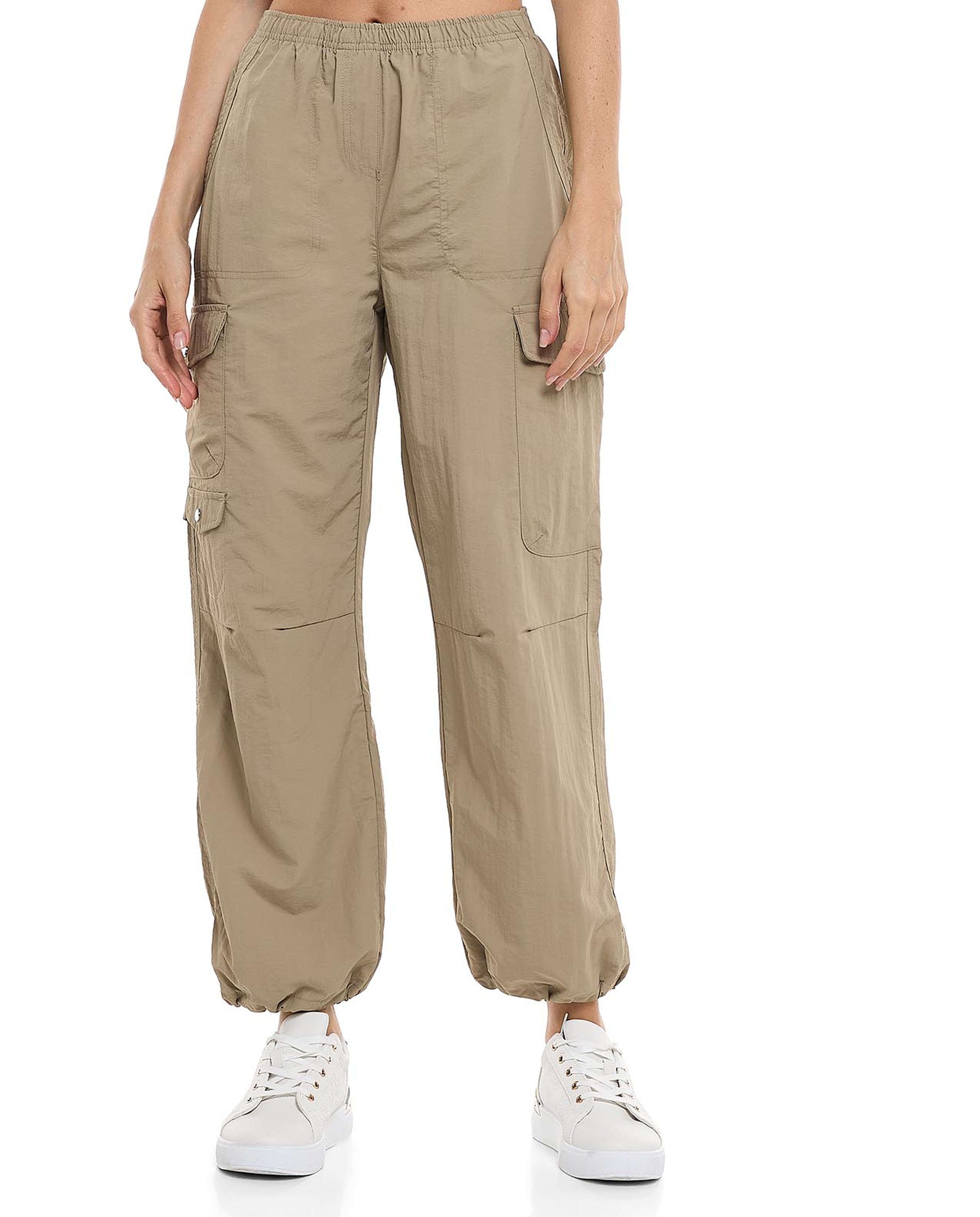 Solid Cargo Jogger Pants with Elastic Waist
