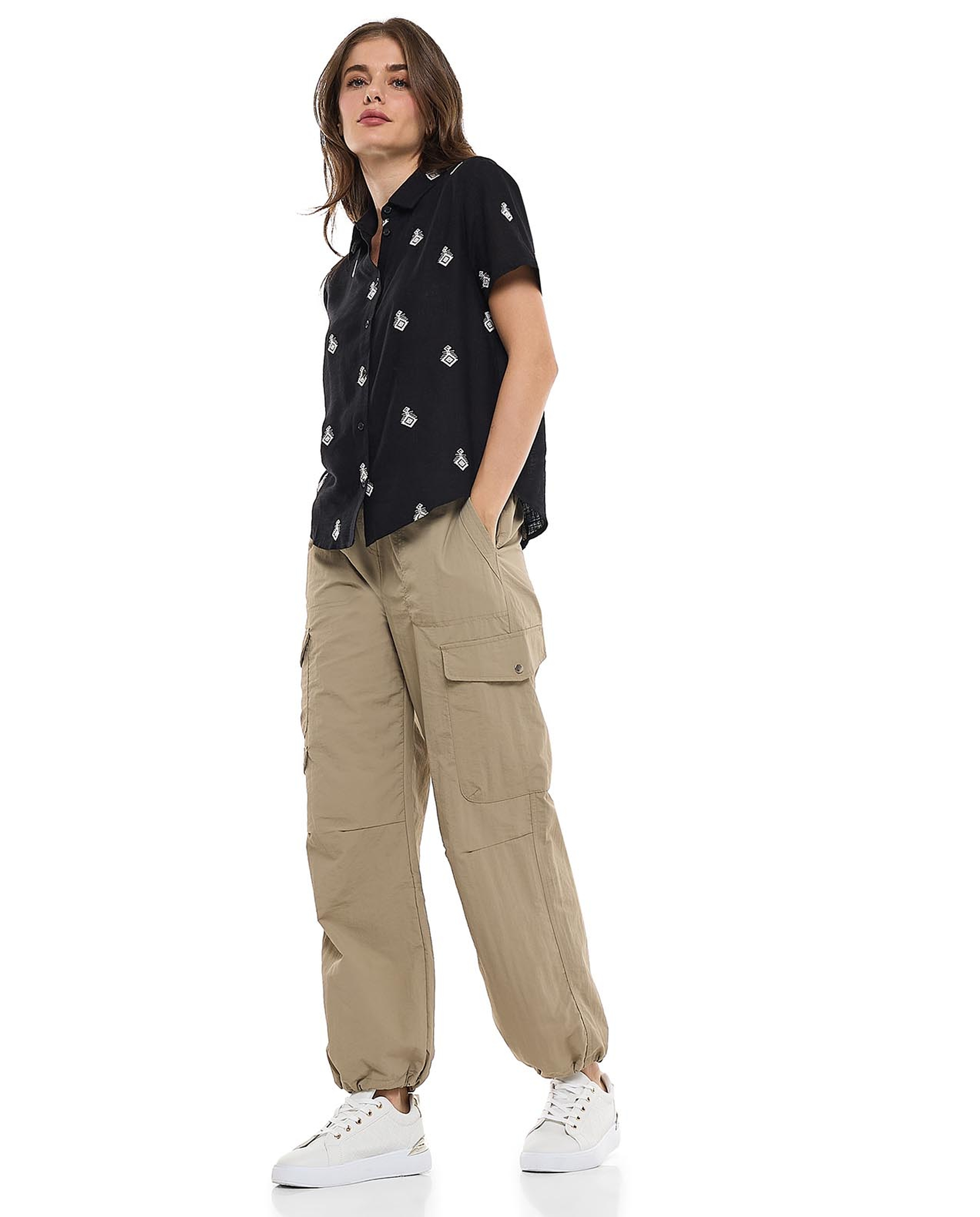 Solid Cargo Jogger Pants with Elastic Waist