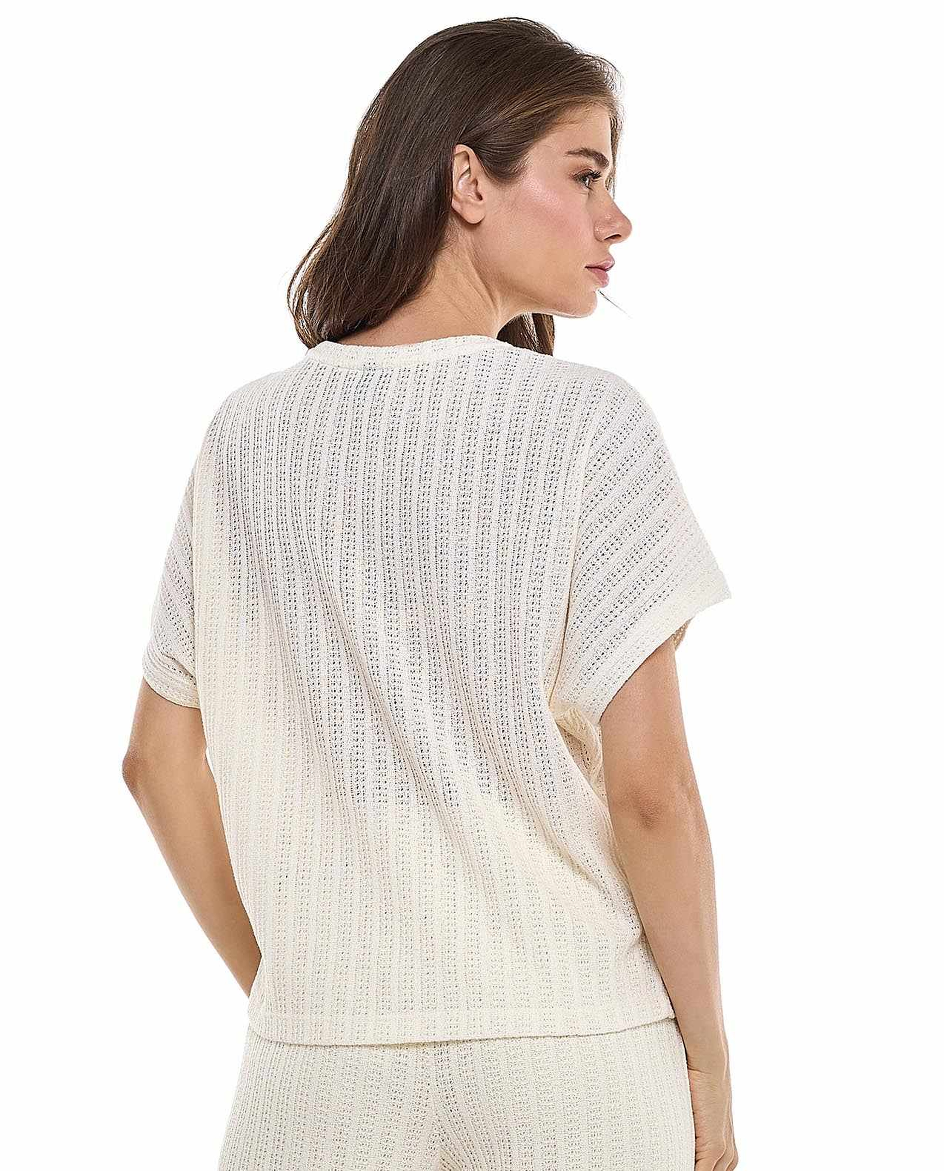 Openwork Top with Crew Neck and Short Sleeves