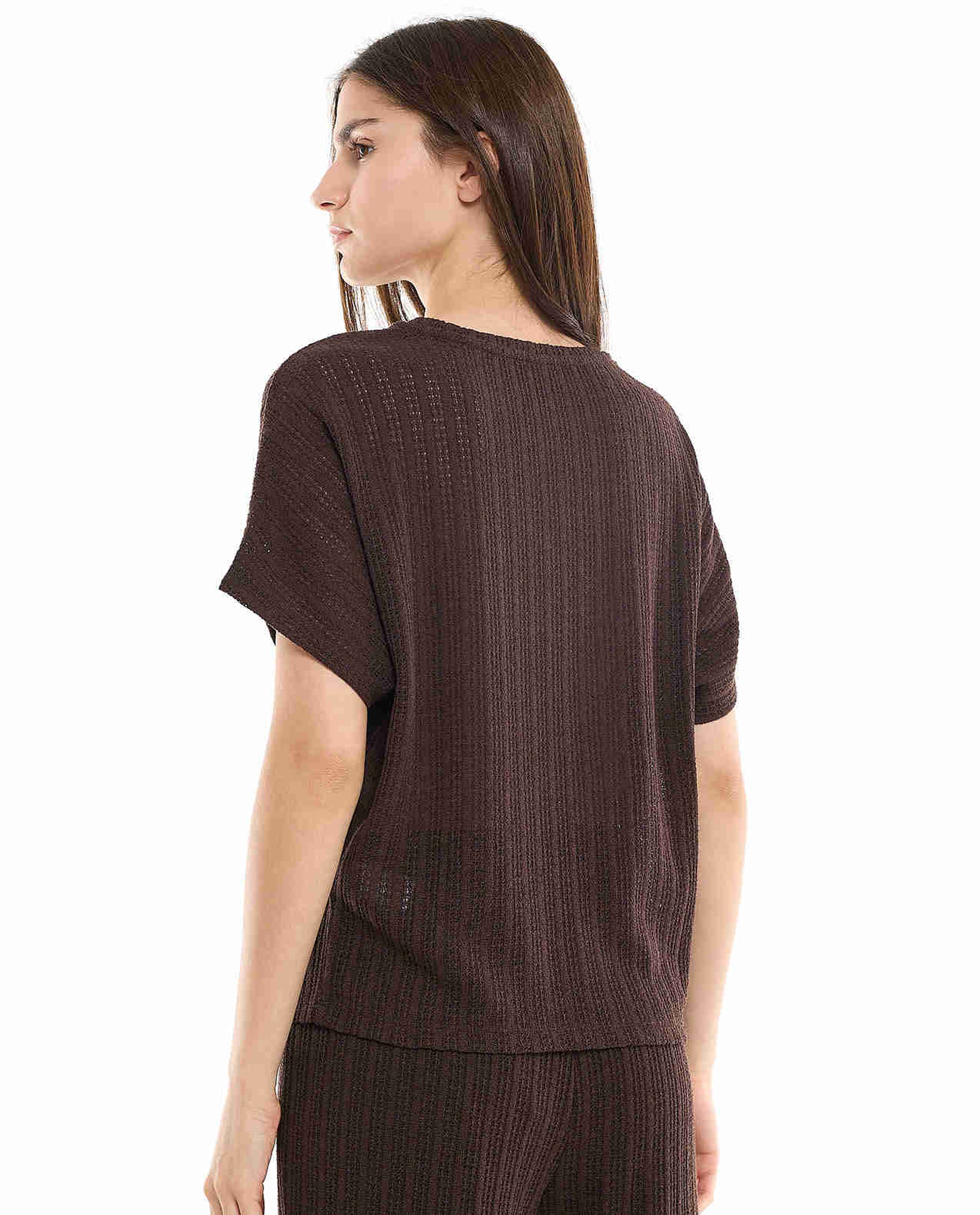 Openwork Top with Crew Neck and Short Sleeves