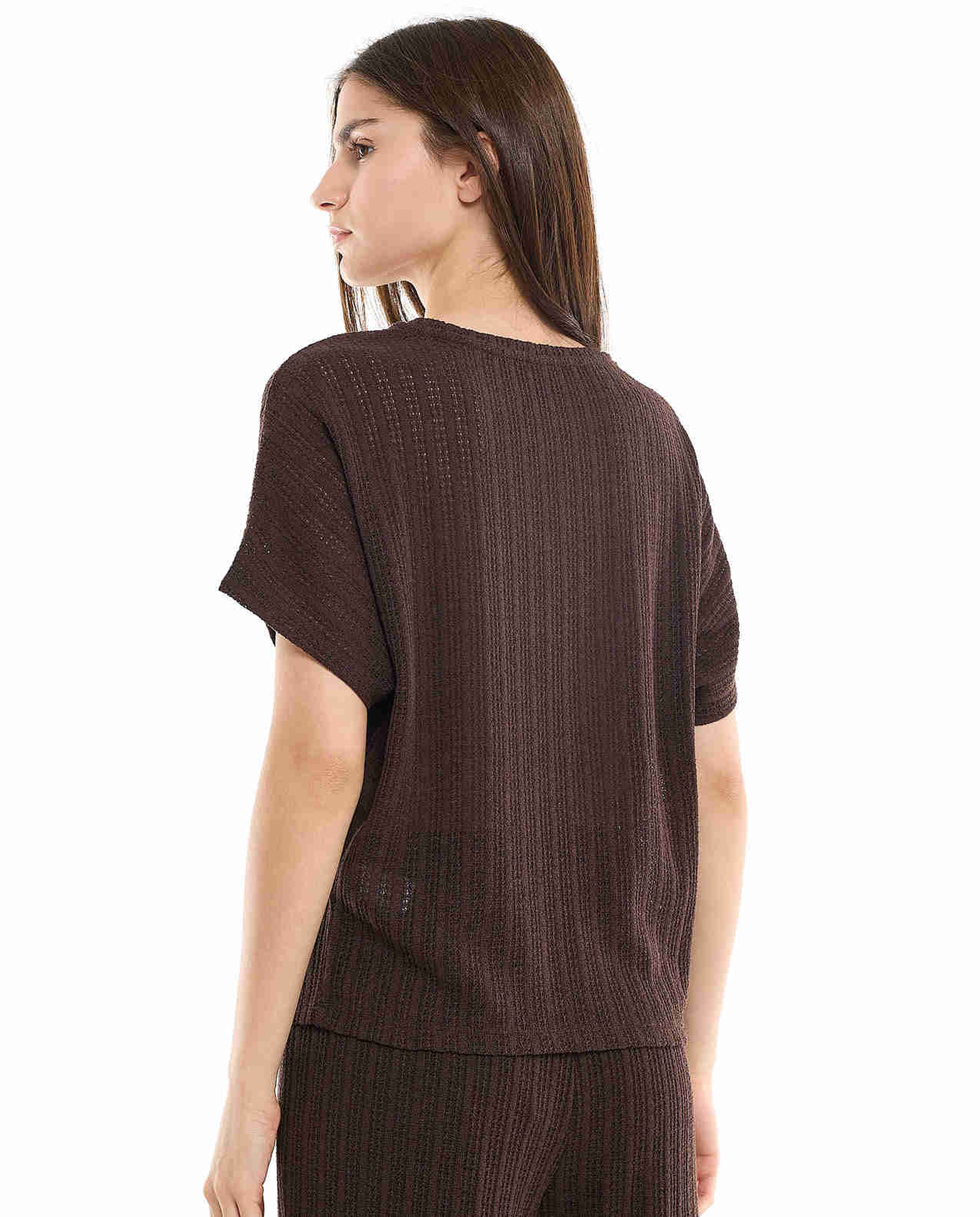 Openwork Top with Crew Neck and Short Sleeves