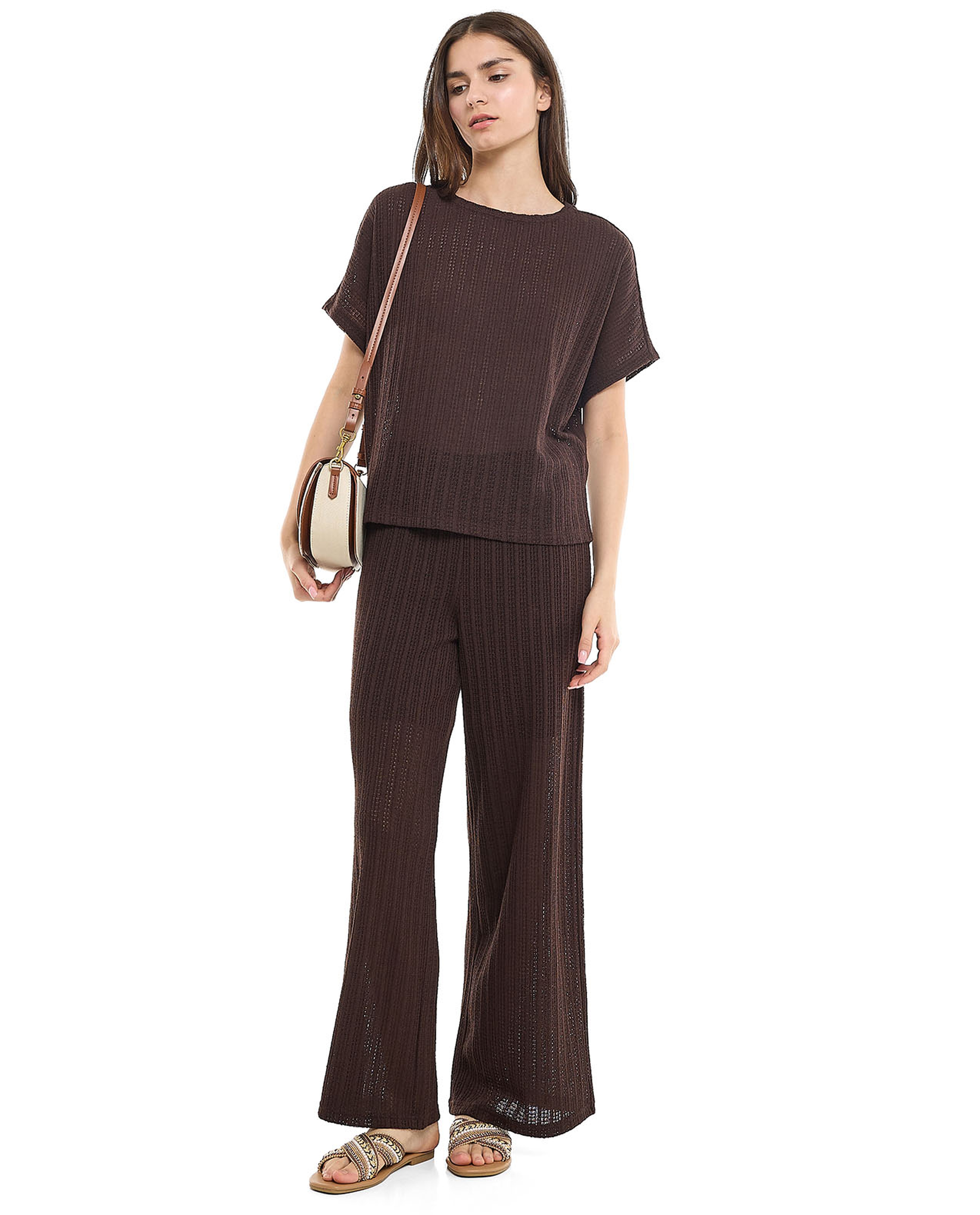 Openwork Top with Crew Neck and Short Sleeves