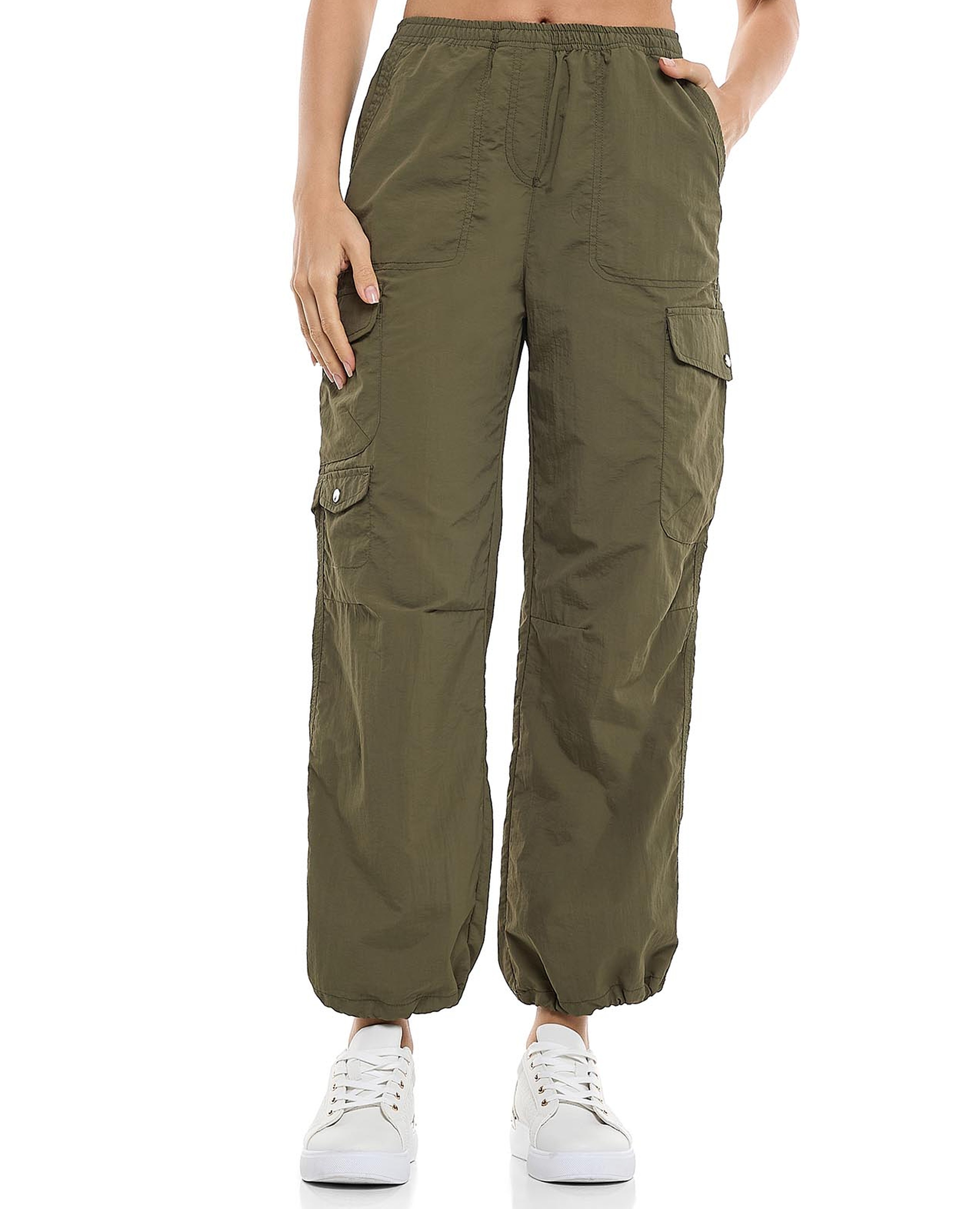 Solid Cargo Jogger Pants with Elastic Waist