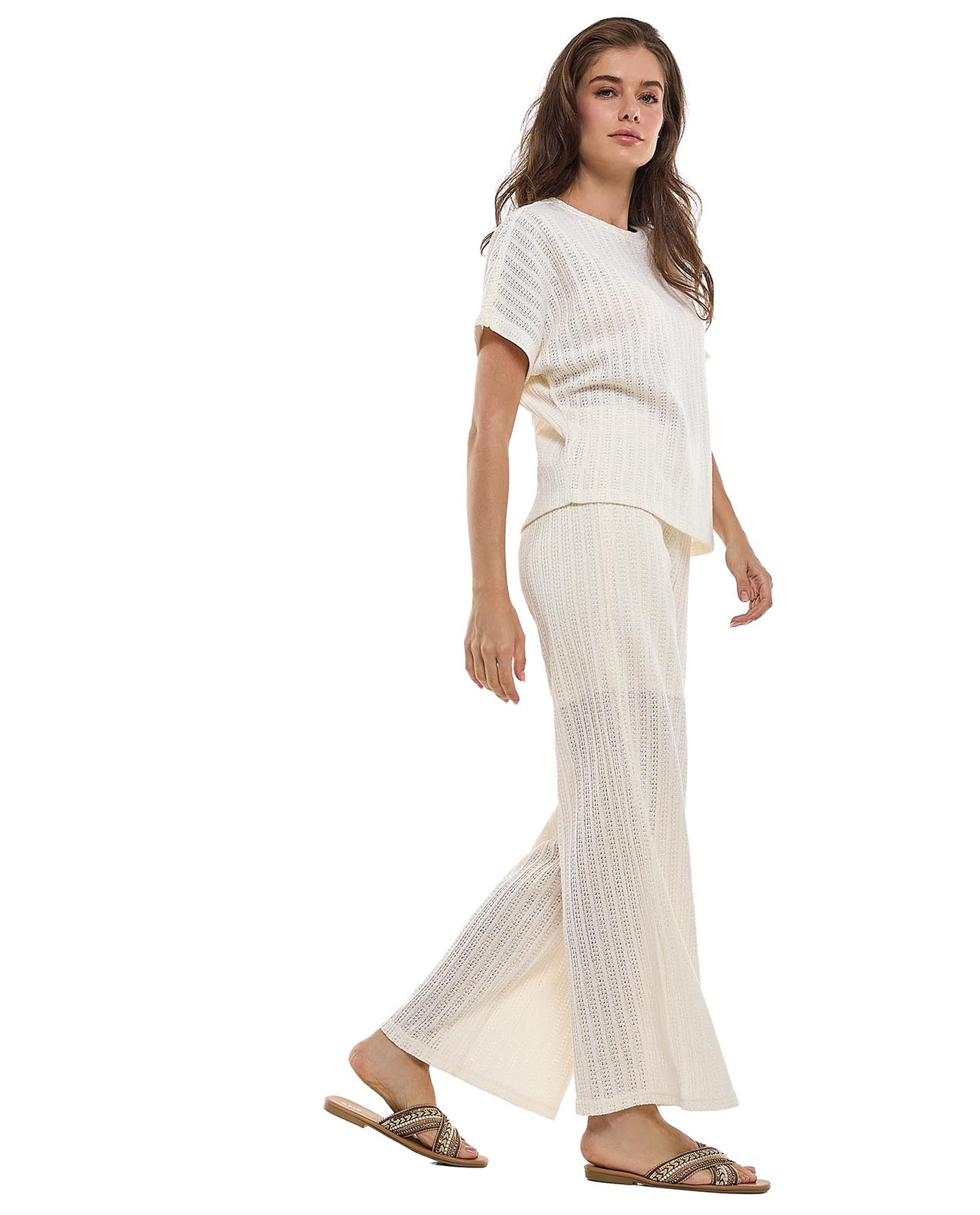 Openwork Wide Leg Pants with Elastic Waist