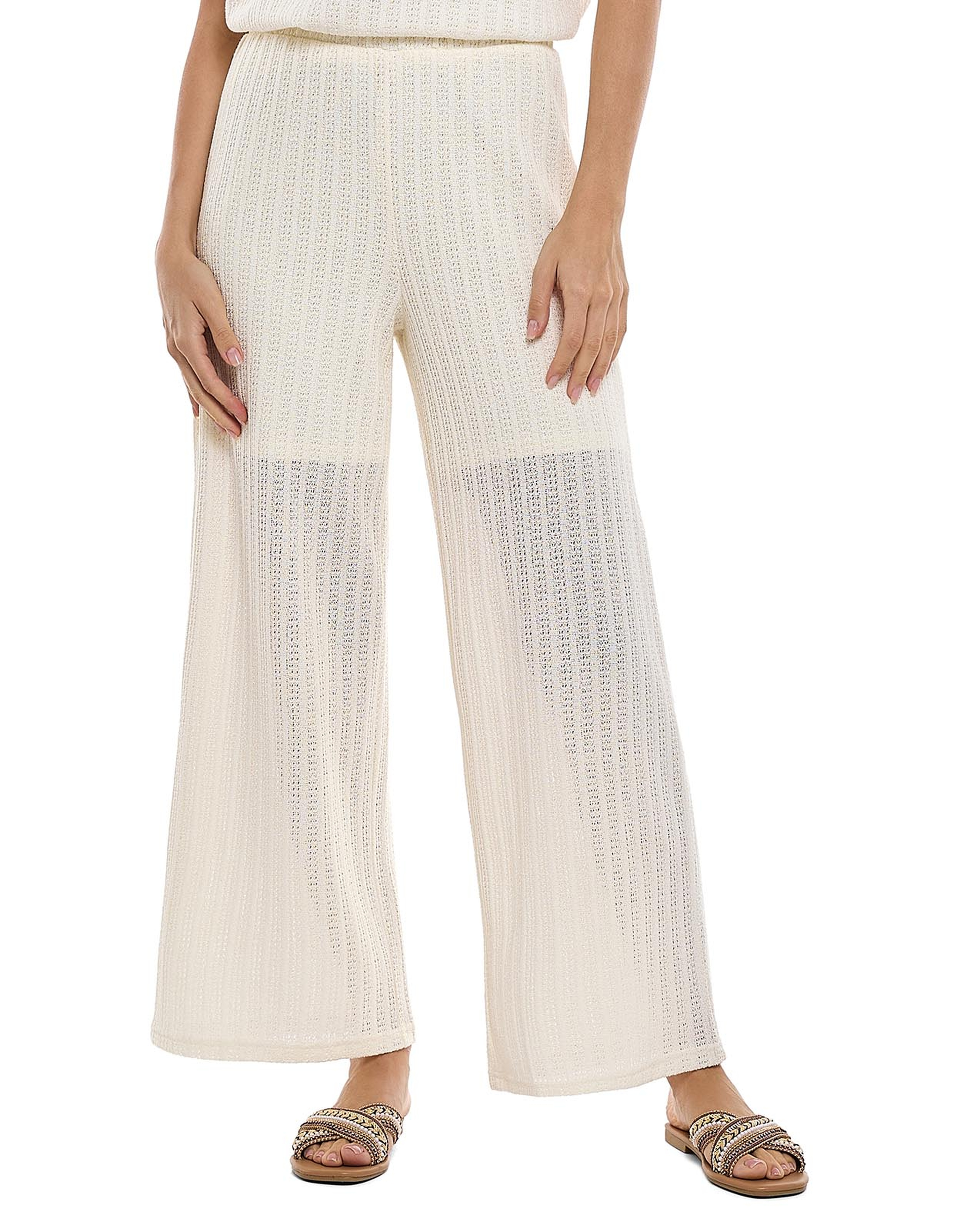 Openwork Wide Leg Pants with Elastic Waist