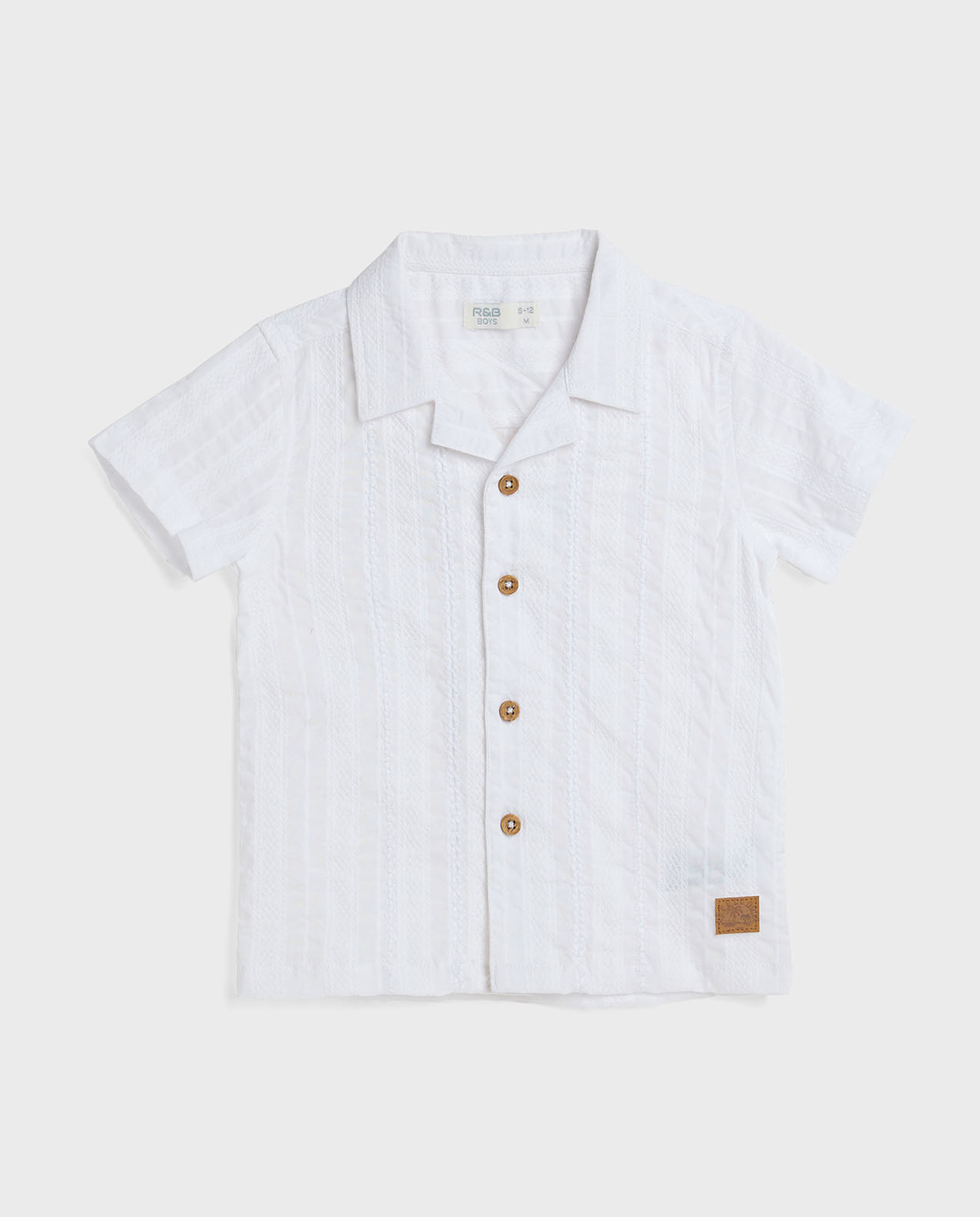 Textured Shirt with Revere Collar and Short Sleeves
