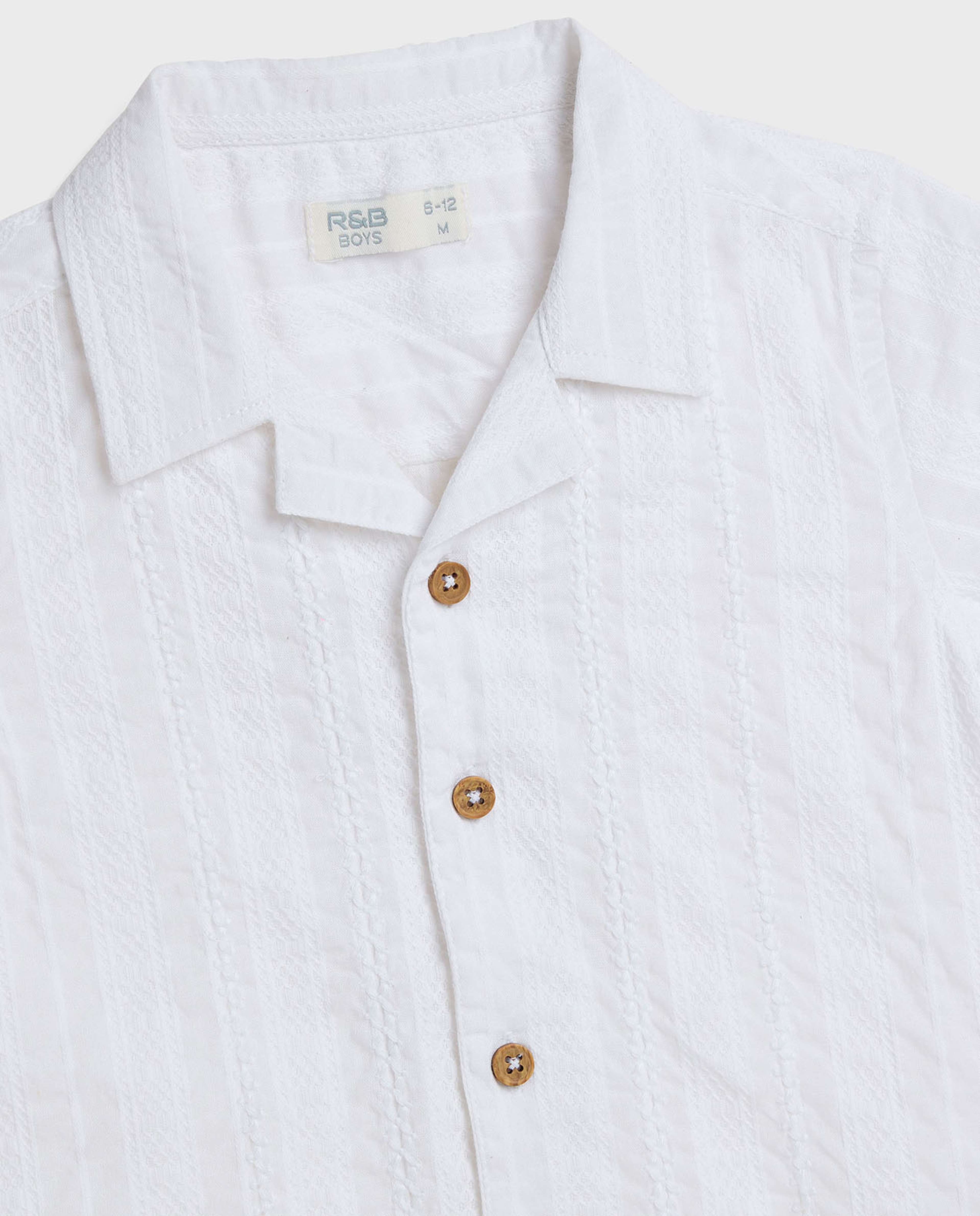 Textured Shirt with Revere Collar and Short Sleeves