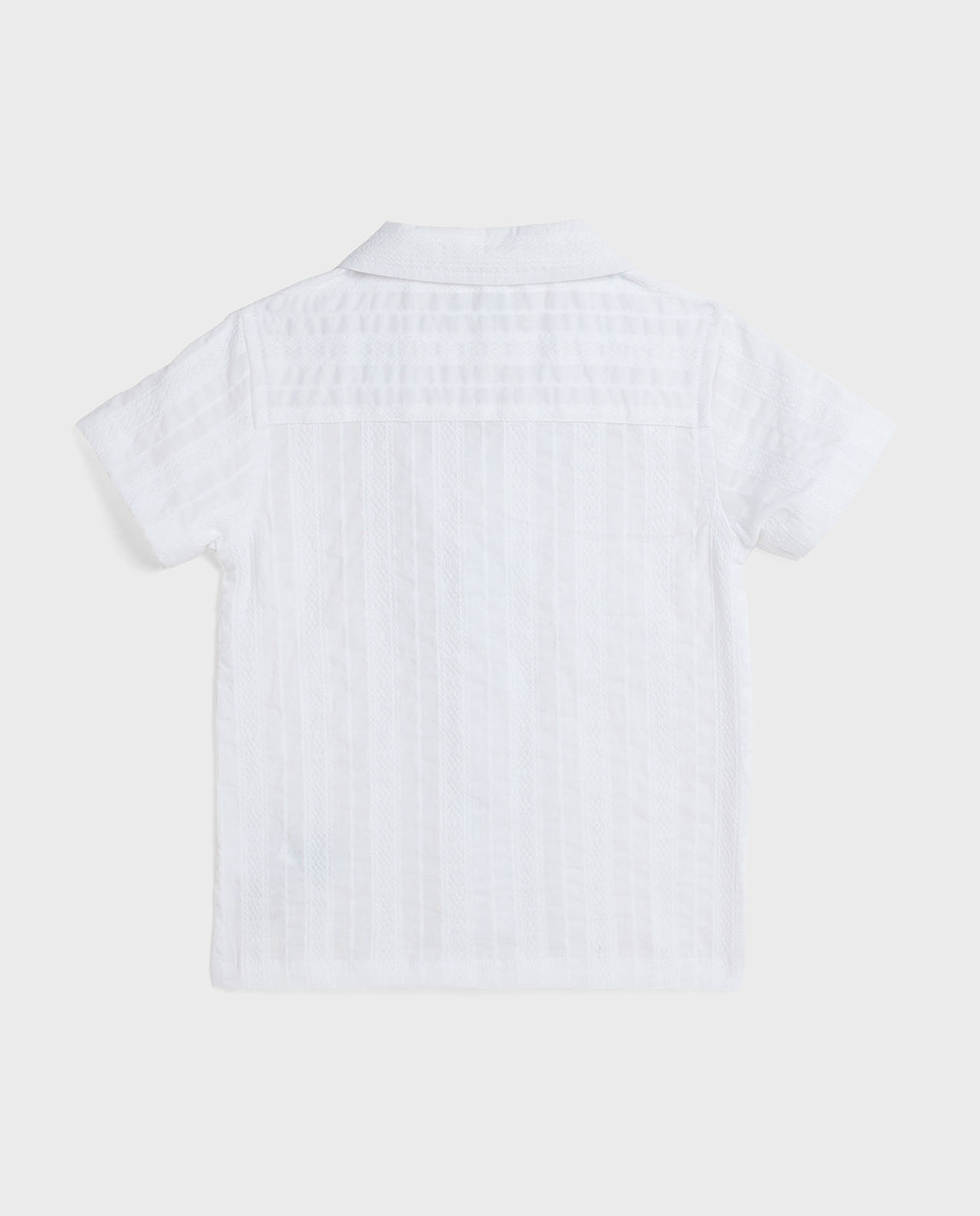 Textured Shirt with Revere Collar and Short Sleeves