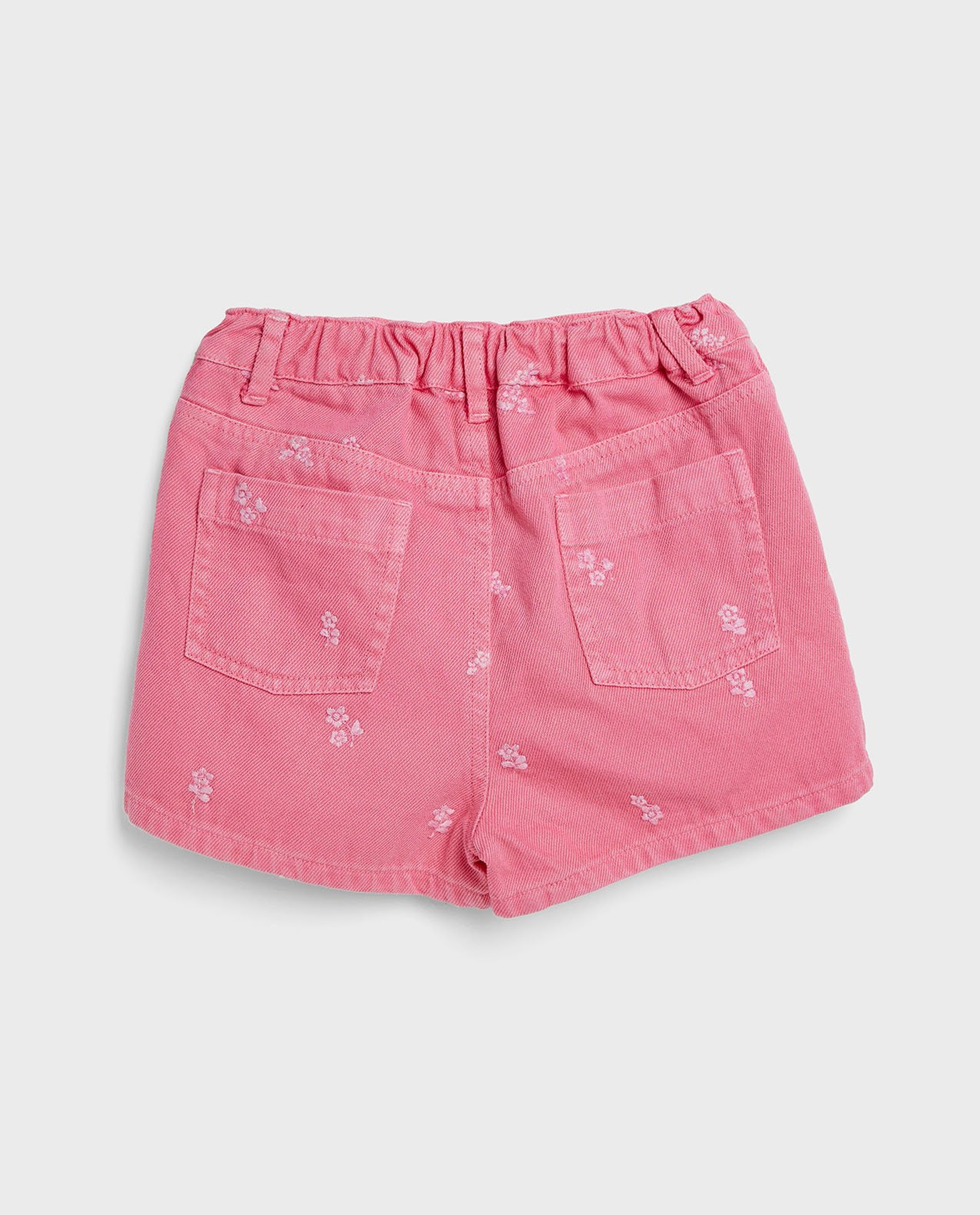Embroidered Denim Shorts with Button Closure