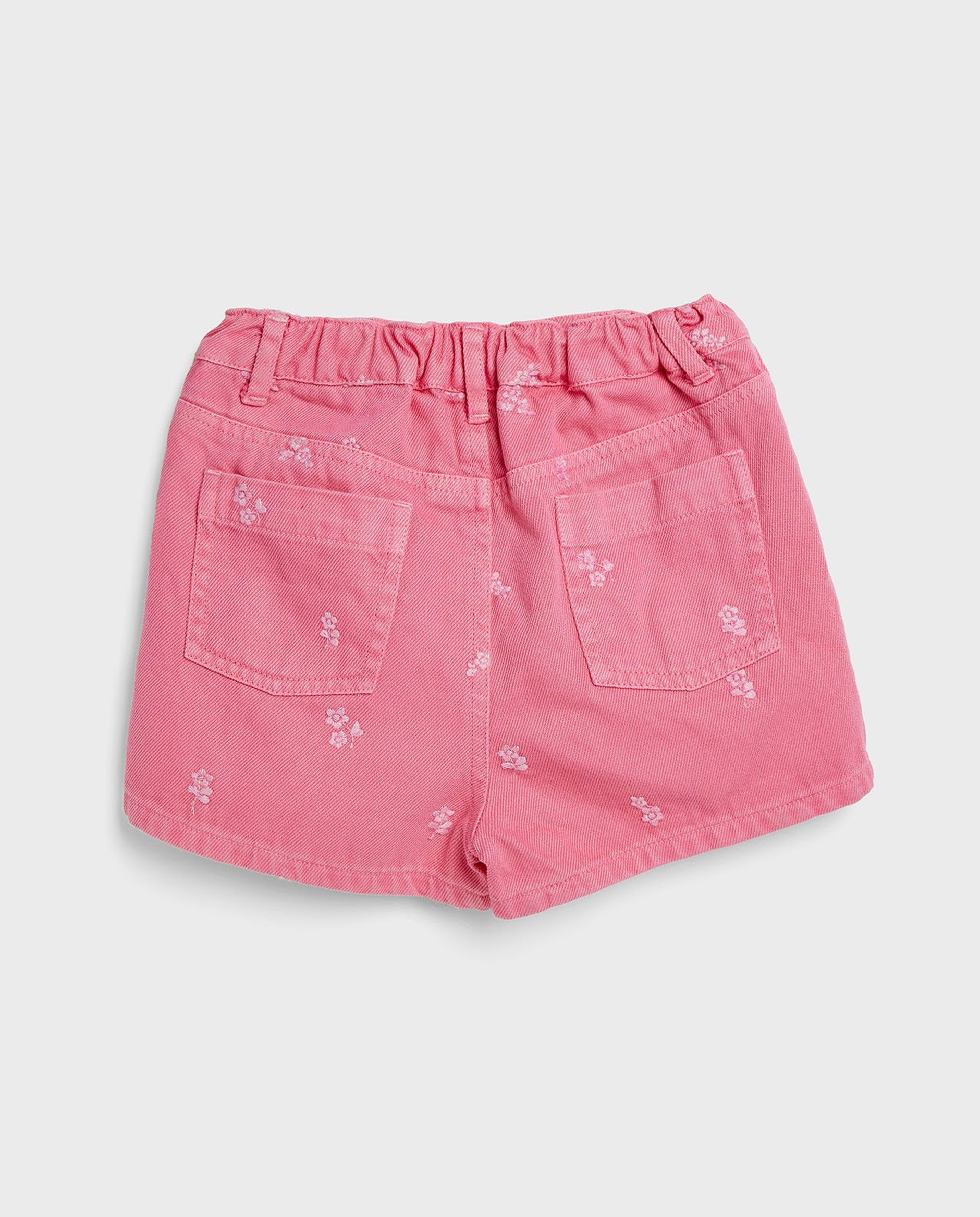 Embroidered Denim Shorts with Button Closure