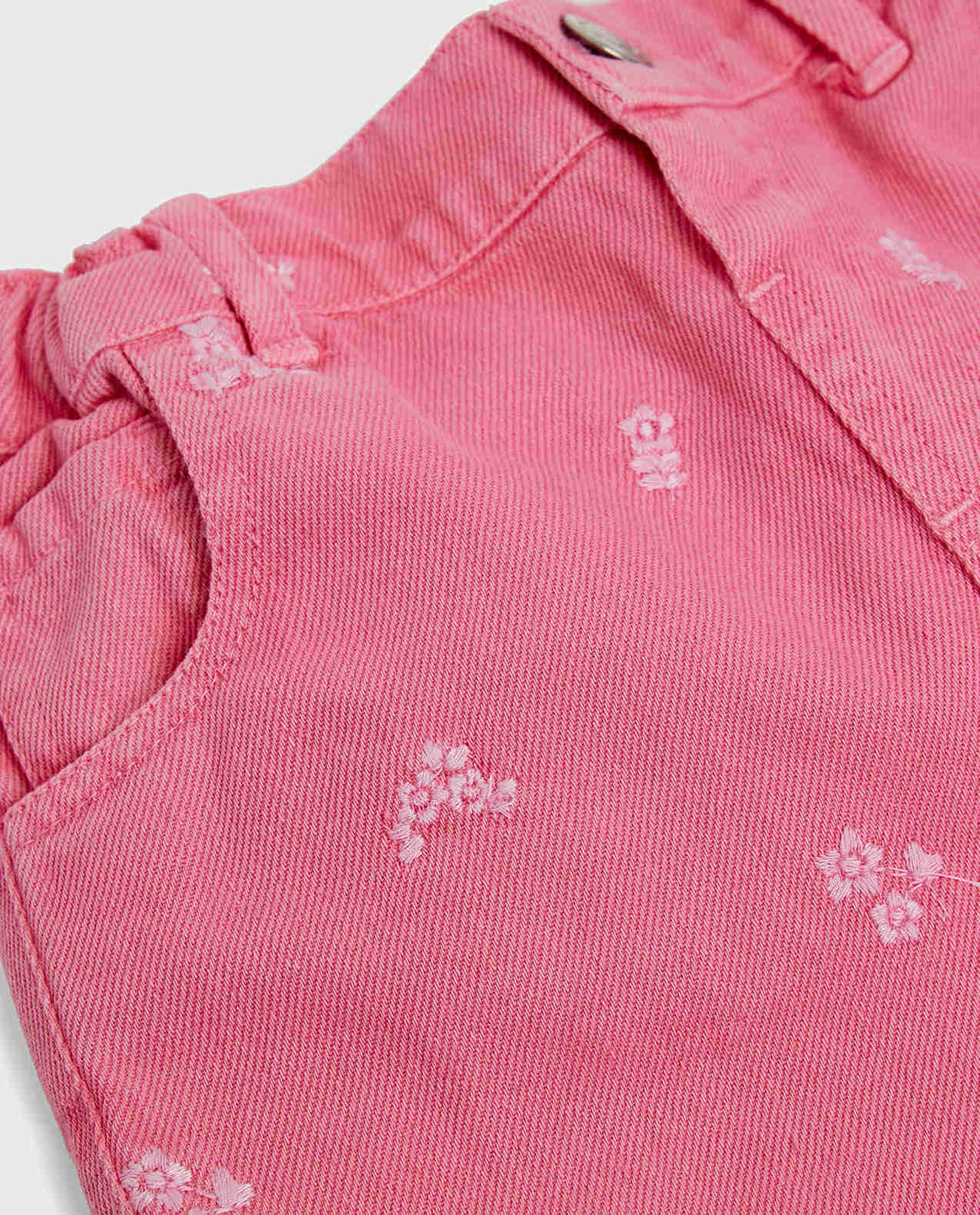 Embroidered Denim Shorts with Button Closure