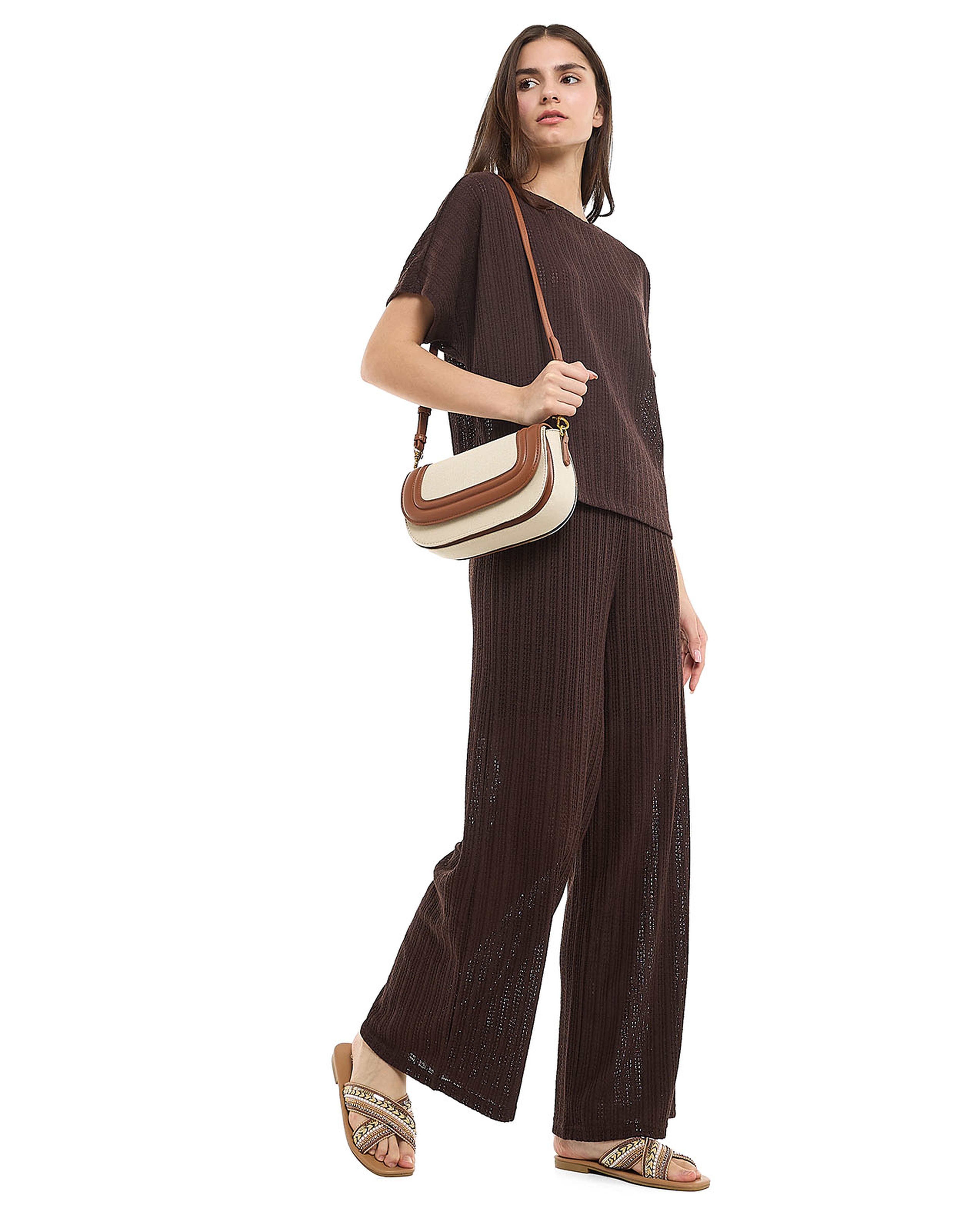 Openwork Wide Leg Pants with Elastic Waist
