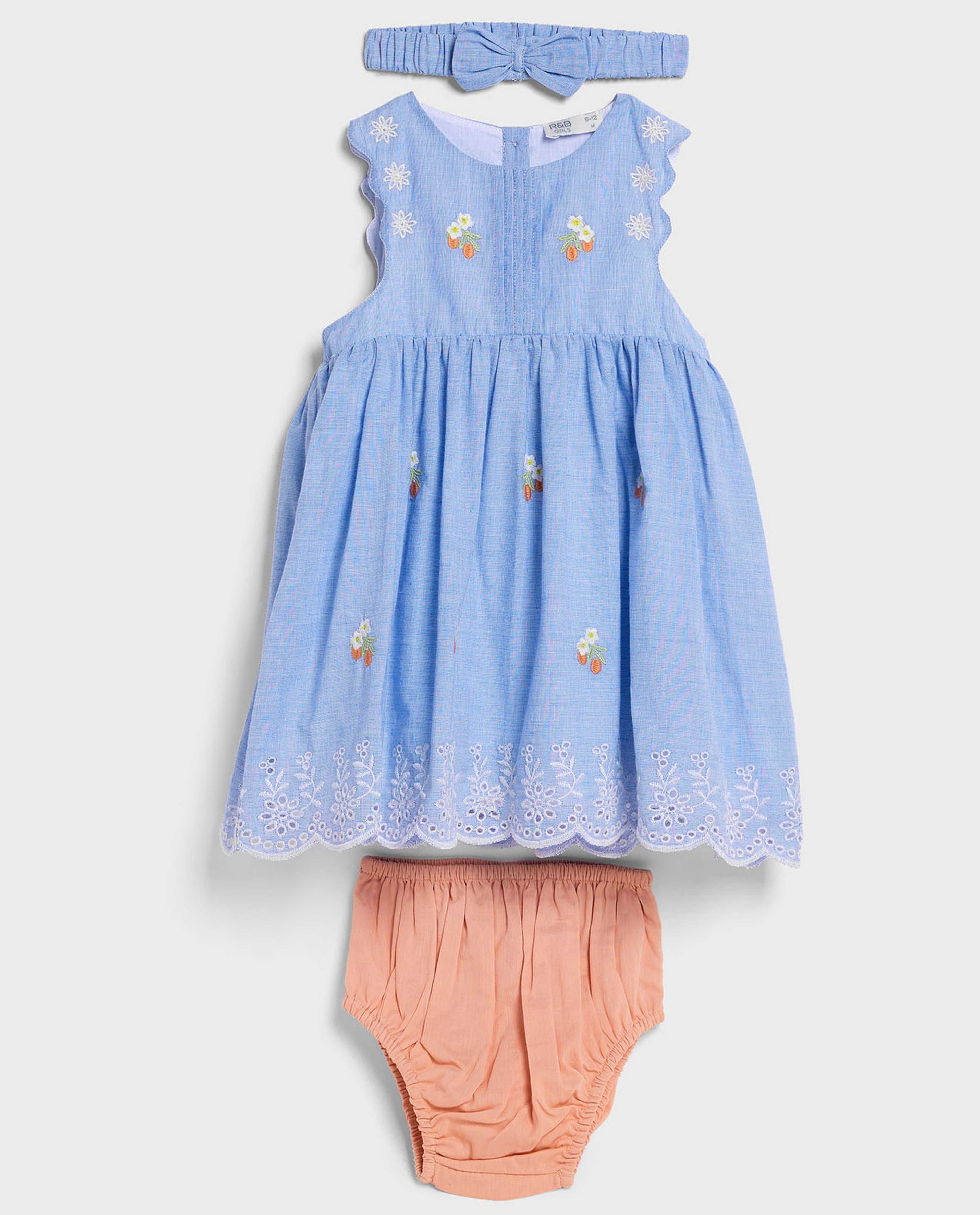 Embroidered Sleeveless Dress with Bloomers and Headband