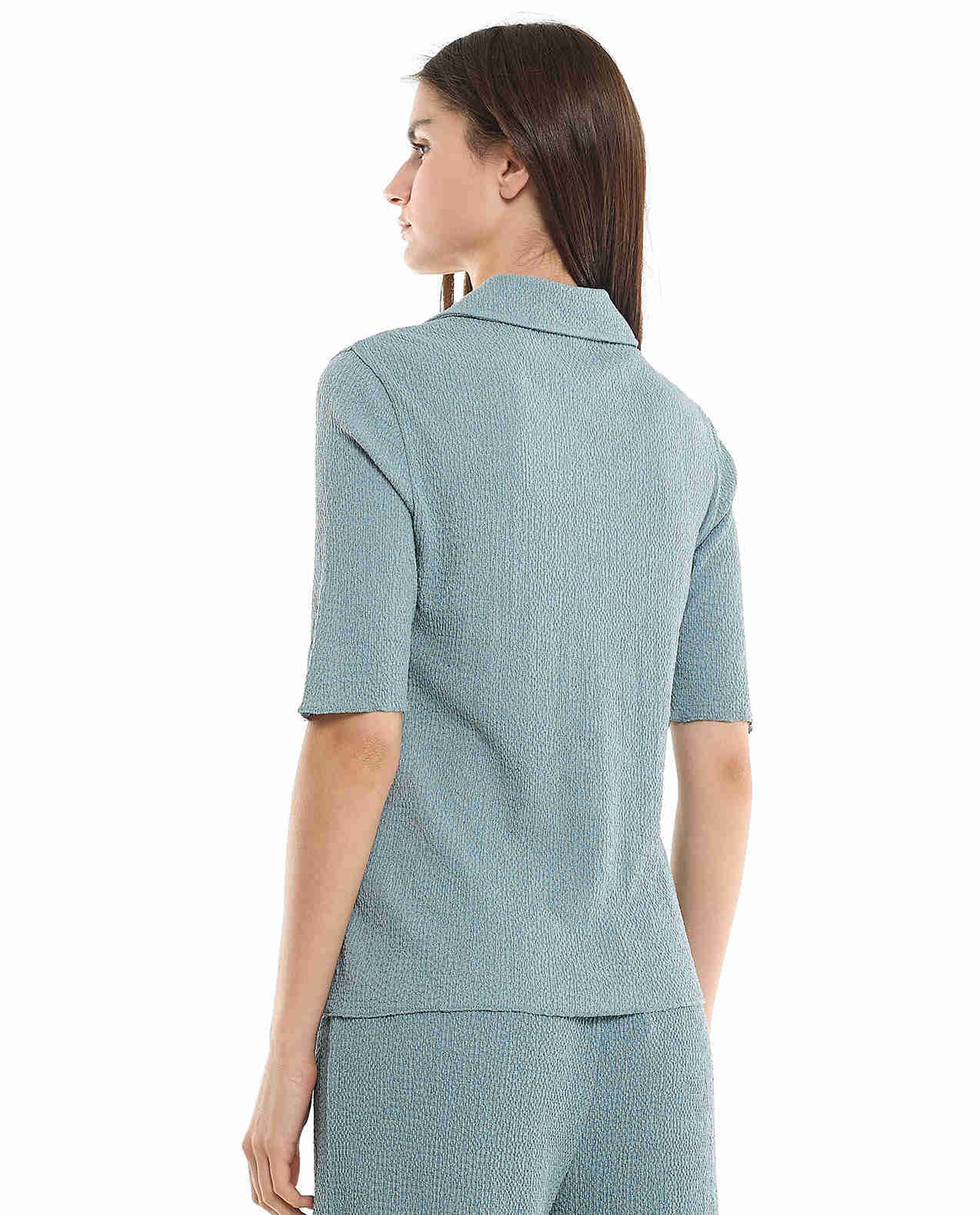 Textured Shirt with Classic Collar and Short Sleeves