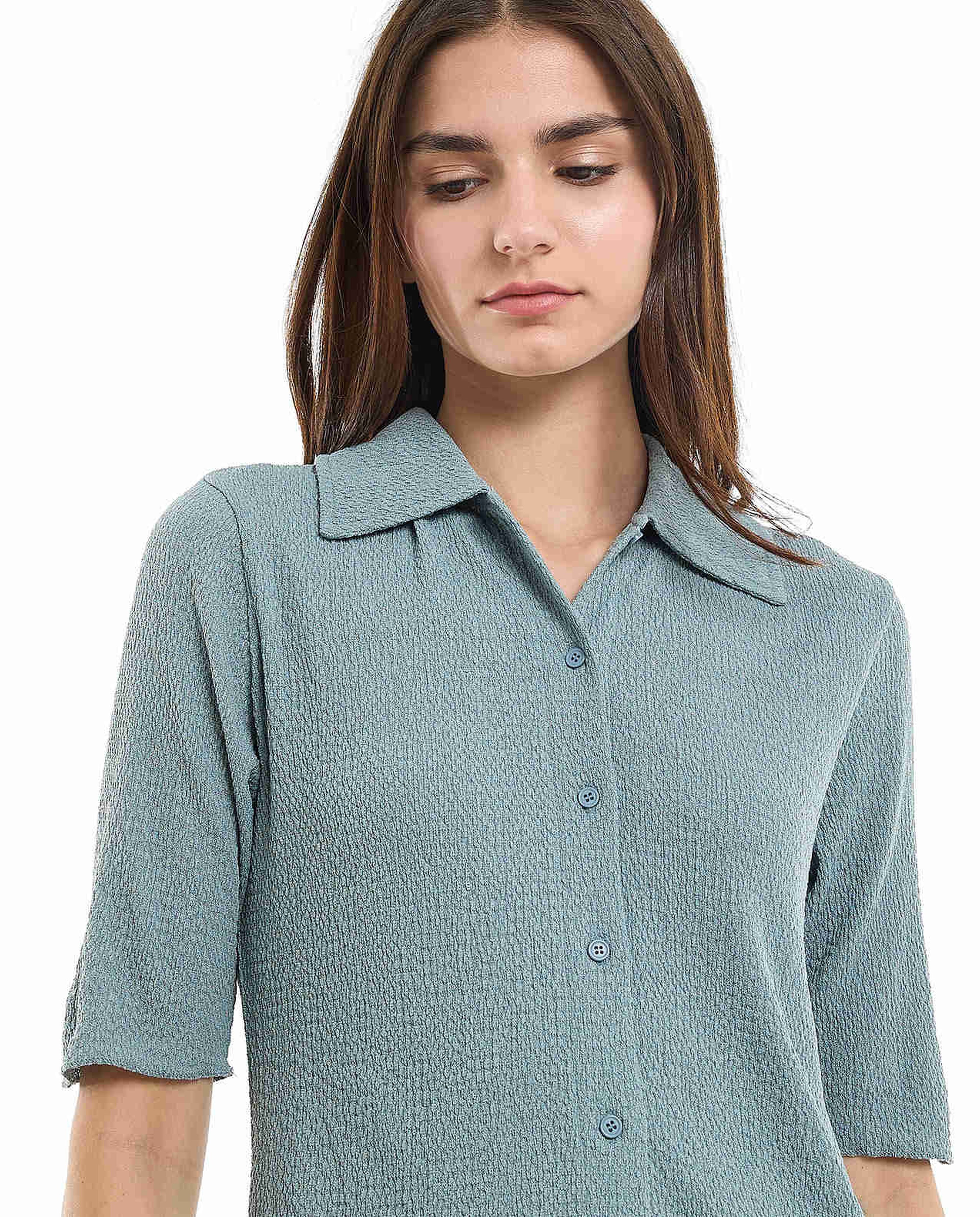 Textured Shirt with Classic Collar and Short Sleeves