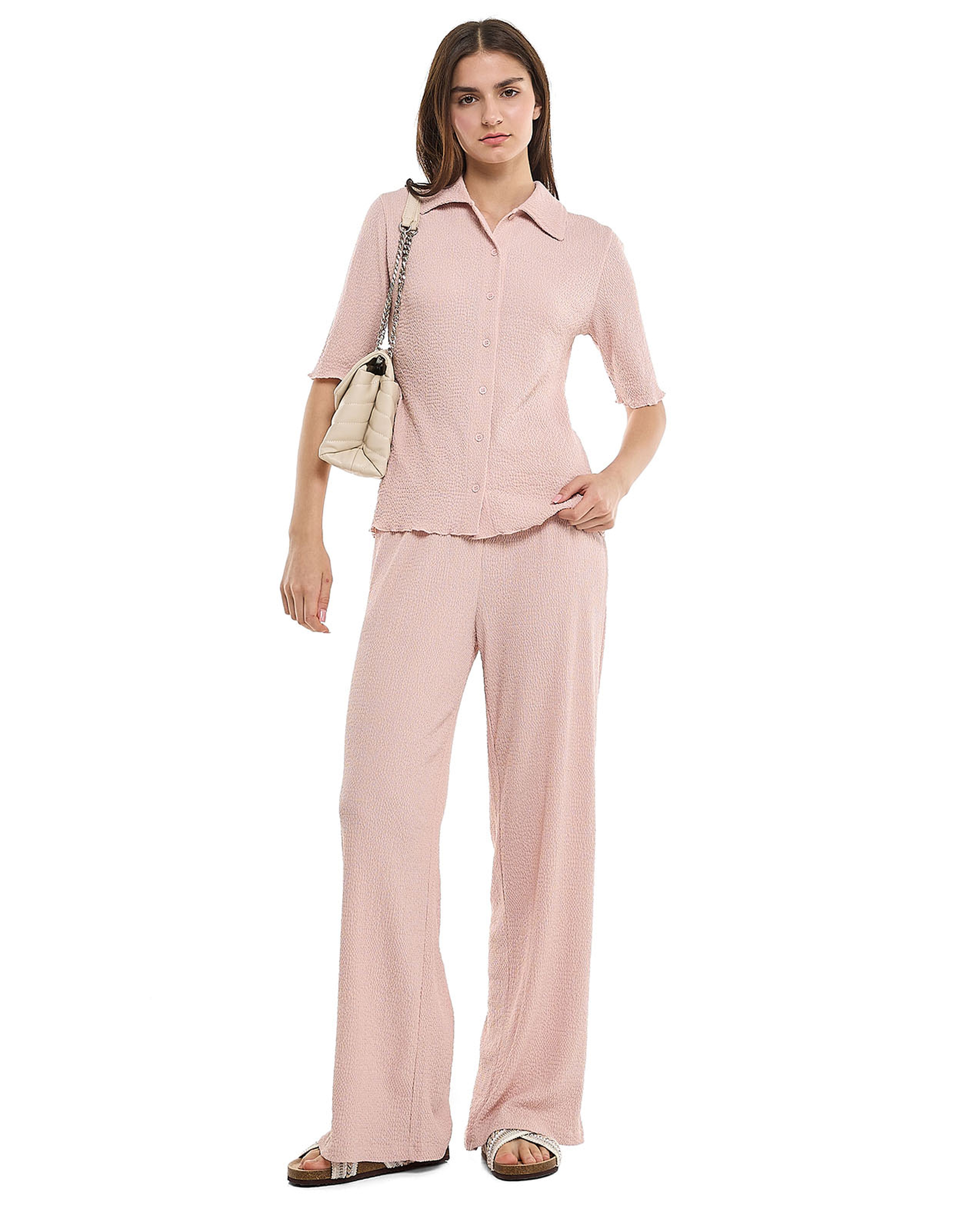 Textured Shirt with Classic Collar and Short Sleeves