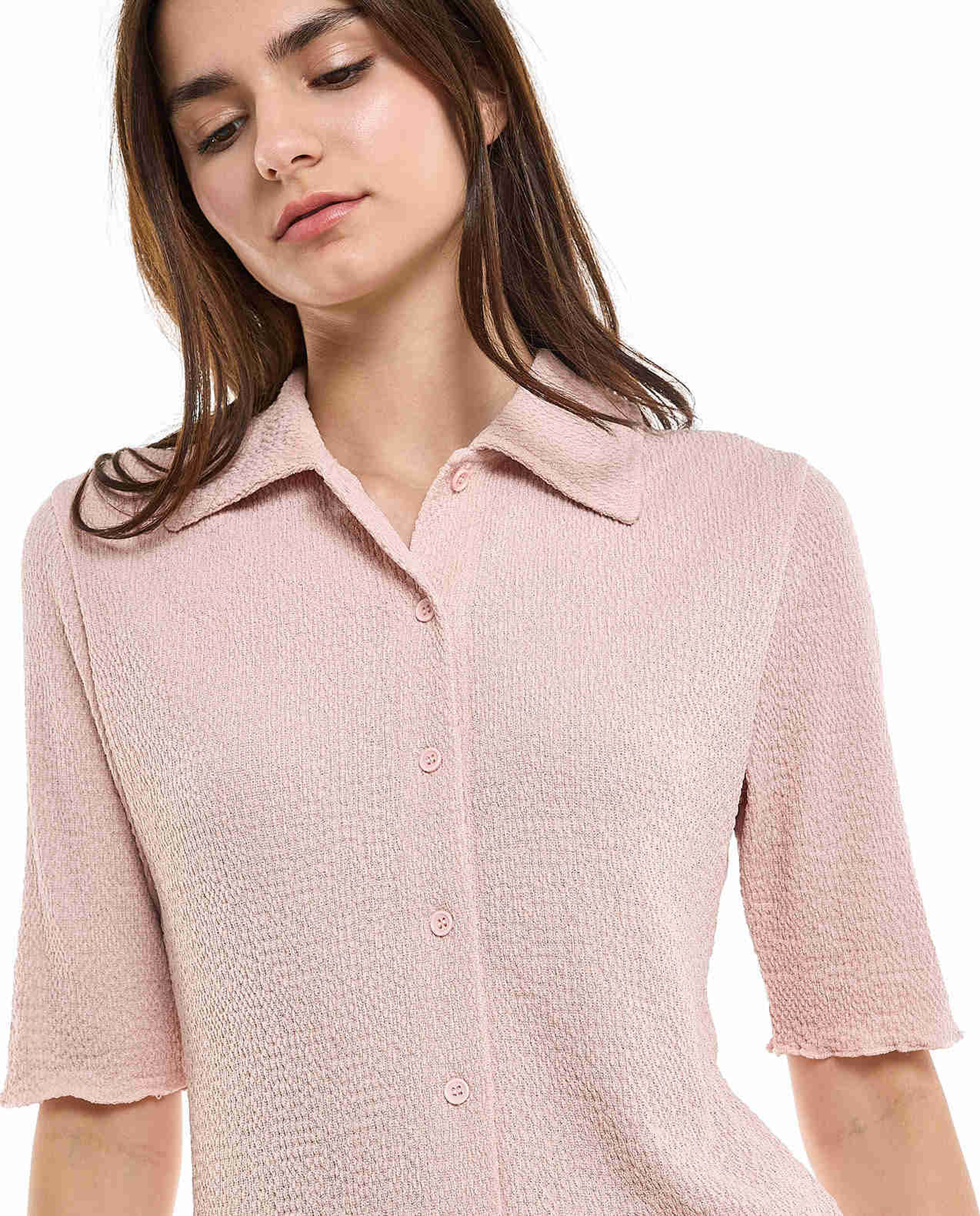 Textured Shirt with Classic Collar and Short Sleeves